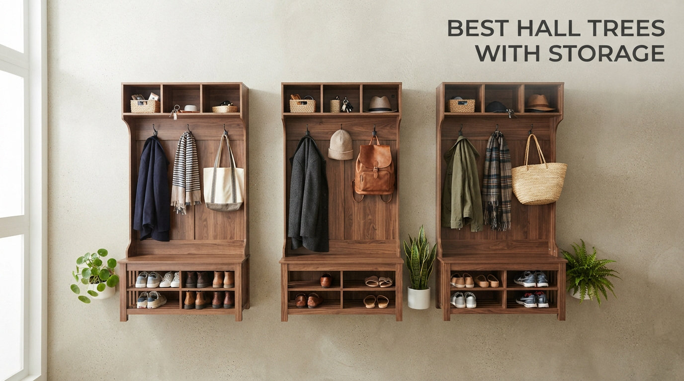 best hall trees with storage