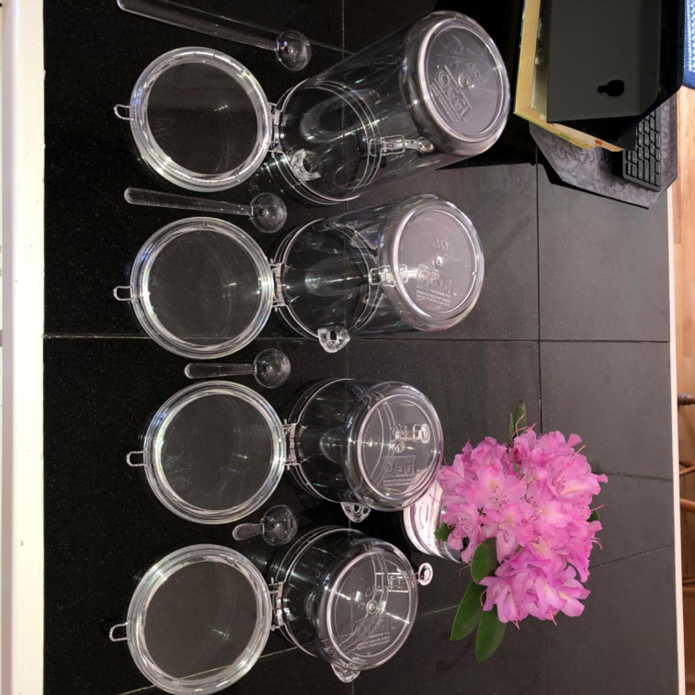 Oggi 4pc Clear Canister Set with Clamp Lids & Spoons - Airtight Food Storage Containers, Ideal for Kitchen & Pantry Storage of Bulk, Dry Food Including Flour, Sugar, Coffee, Rice, Tea, Spices & Herbs customer photo 1