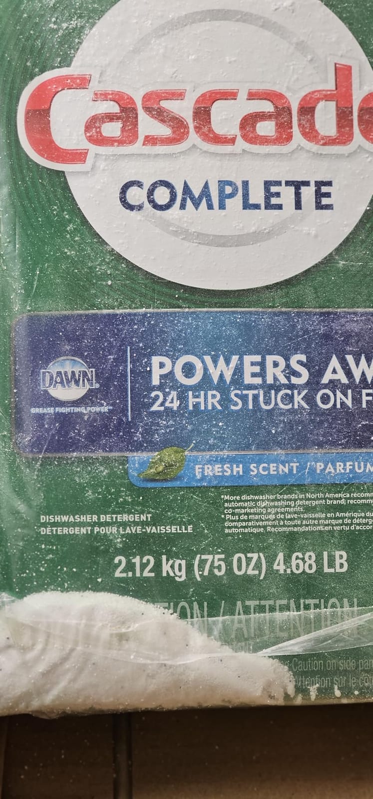 Cascade Complete Powder Dishwasher Detergent, Fresh Scent, 75 oz, White customer photo 2