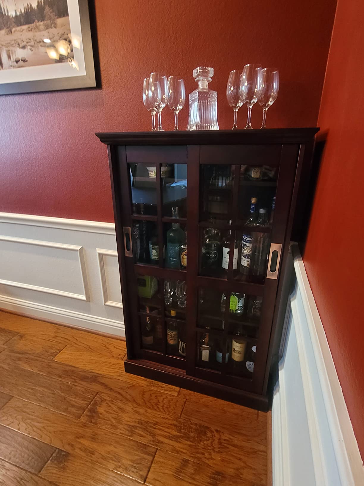 SEI Furniture - Media Cabinet with Sliding Doors - Espresso - Transitional Design, Brown Glass and Wood - Ideal for Home Office, Living Room (MS1071) customer photo 2