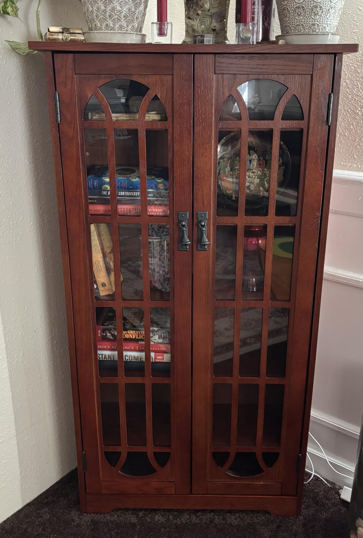 SEI Furniture - Window Pane Media Cabinet - Cherry - Transitional Design, Brown Glass and Wood - Ideal for Home Office, Living Room (MS1073) customer photo 2