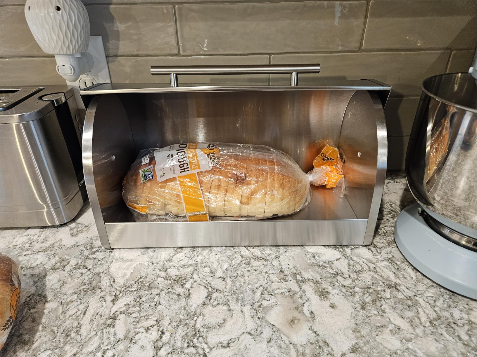 Oggi Stainless Steel Roll Top Bread Box for Kitchen Countertop with Tempered Glass Lid - Fits Multiple Large Loaves of Bread and Other Freshly Baked Goods Including Cookies, Bagels, Muffins customer photo 1