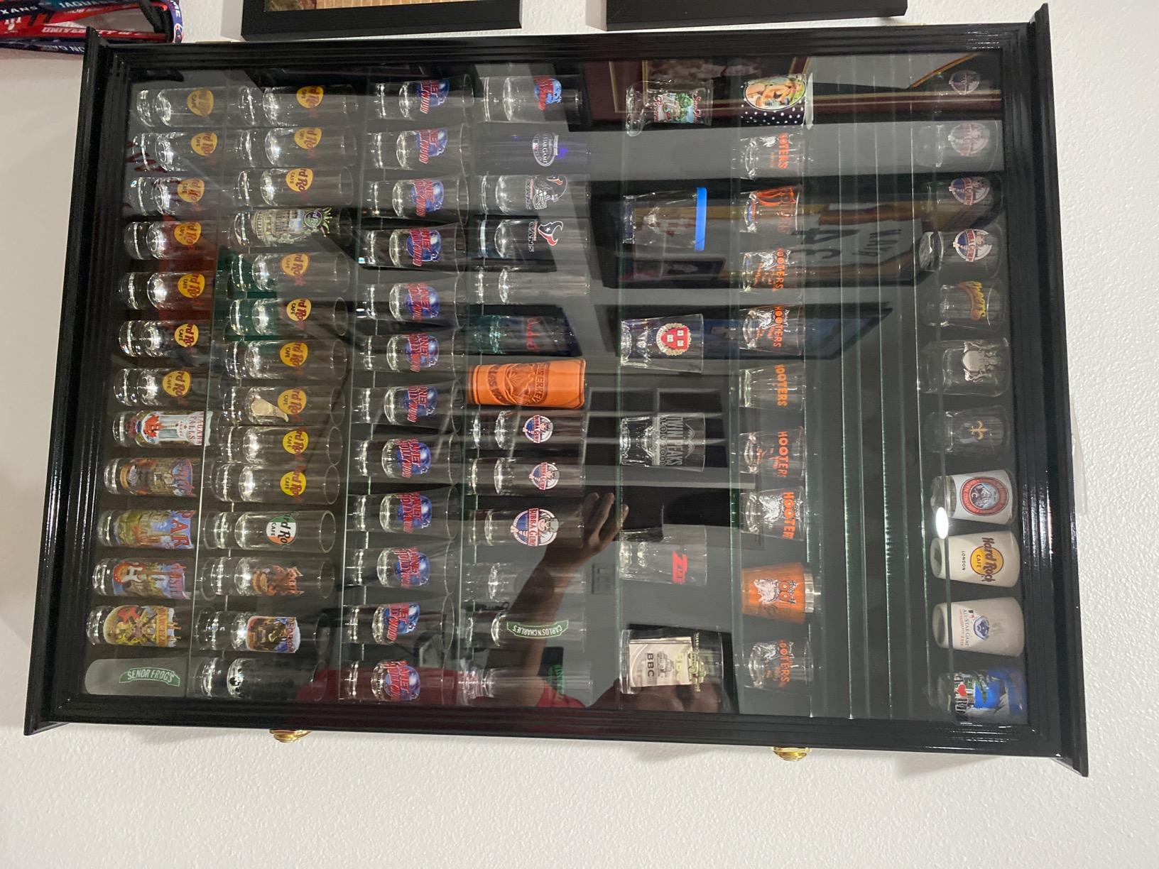 XL Shot Glass Display Case Rack Holder Cabinet for Tall Shooter and Mini Liquor Bottle customer photo 2