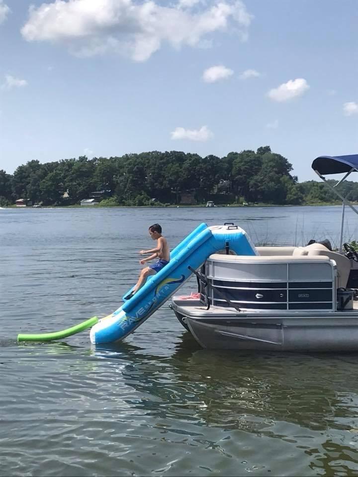 RAVE Sports Inflatable Pontoon Slide, 10 ft, Includes Large Grab Handles, Vinyl Step Insets, High Pressure Pump, Commercial Grade Inflation Valve, Heavy Duty Material, Safety Sides and Straps customer photo 2