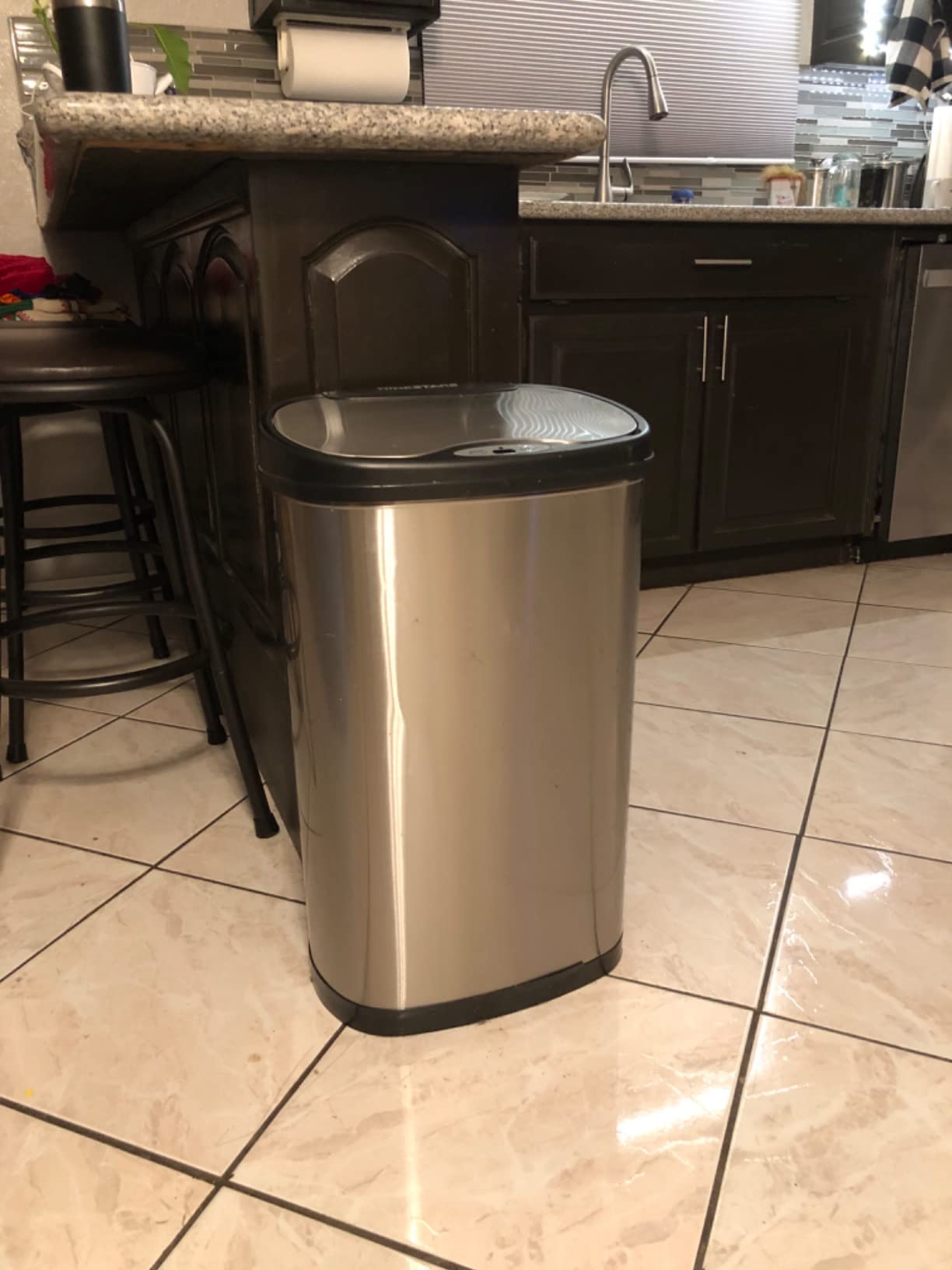 Ninestars 13 Gallon Oval Automatic Trash Can, 50L Touchless Motion Sensor Kitchen Garbage Can with Odor-Sealing Black Lid, Silver Stainless Steel customer photo 2