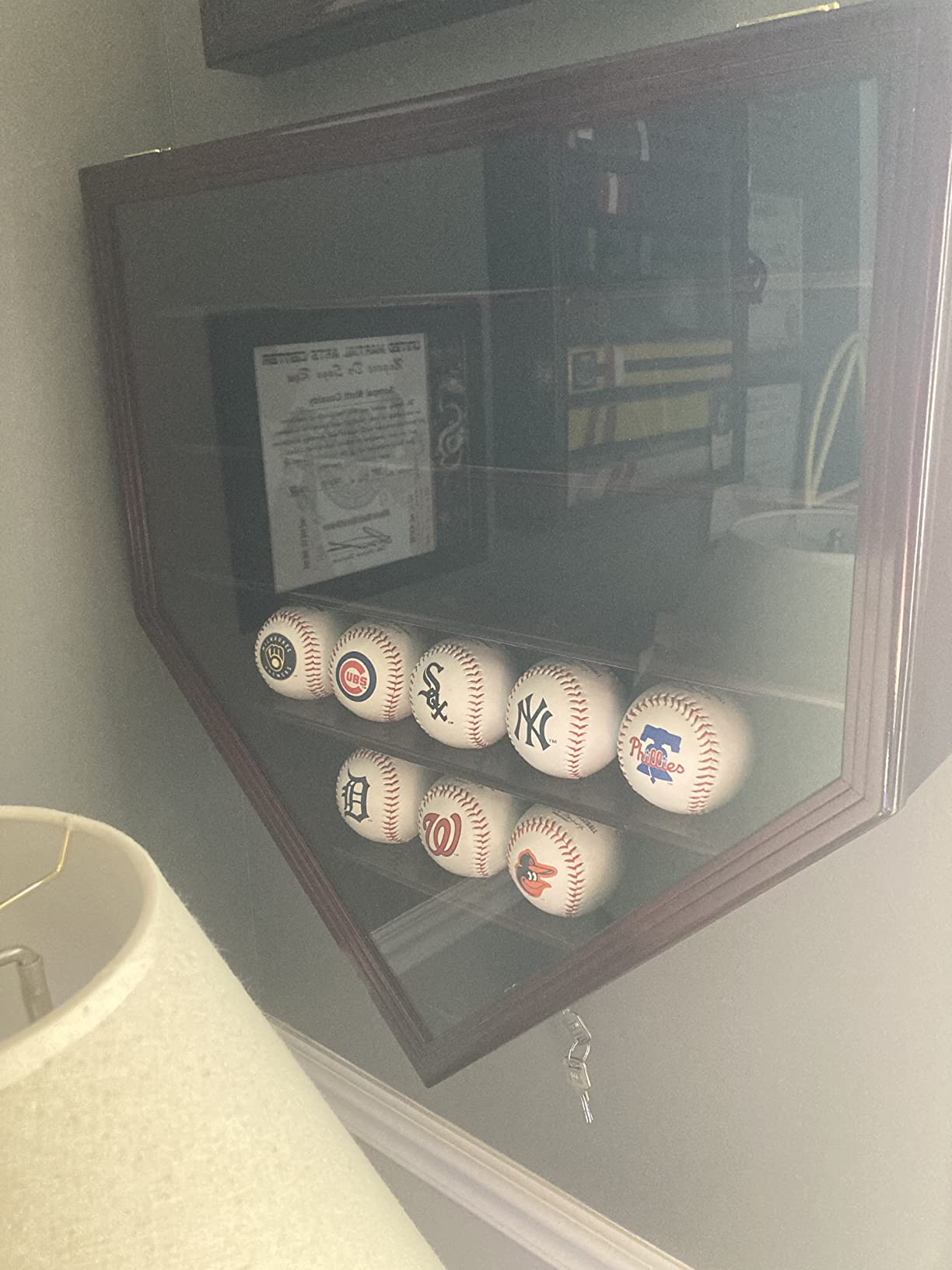 30 Baseball Ball Display Case Cabinet Holder Rack Home Plate Shaped w/98% UV Protection- Lockable customer photo 1
