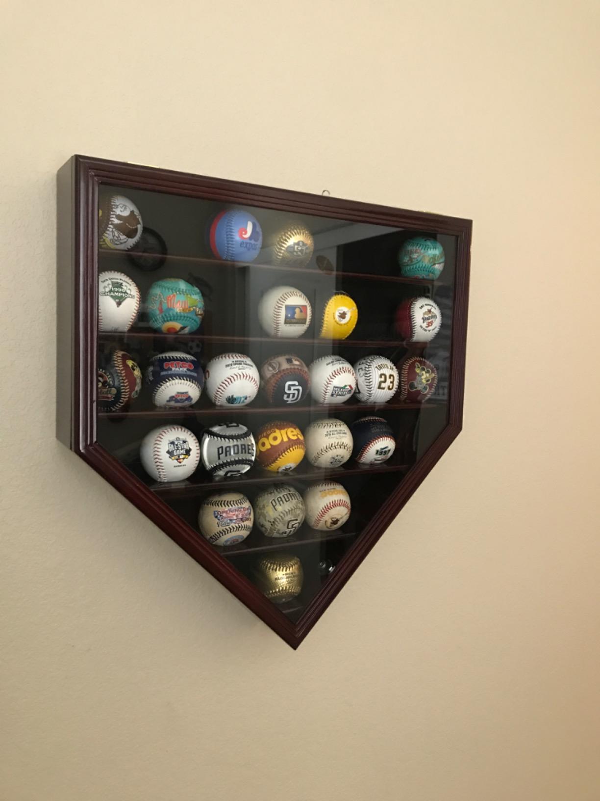 30 Baseball Ball Display Case Cabinet Holder Rack Home Plate Shaped w/98% UV Protection- Lockable customer photo 2