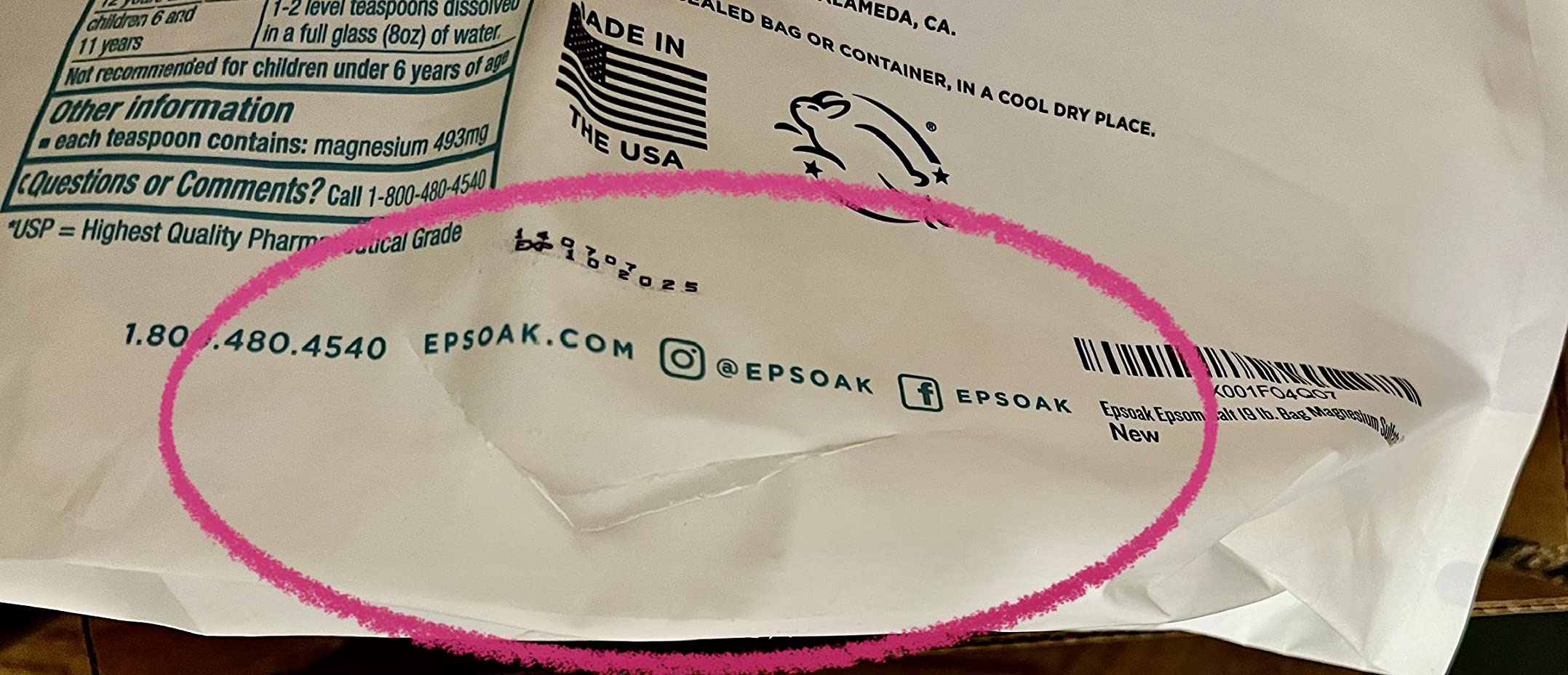 Epsoak Epsom Salt 5 lb. Magnesium Sulfate USP. Resealable Epsom Salt Bag Unscented, Made in The USA, Cruelty-Free Certified customer photo 1