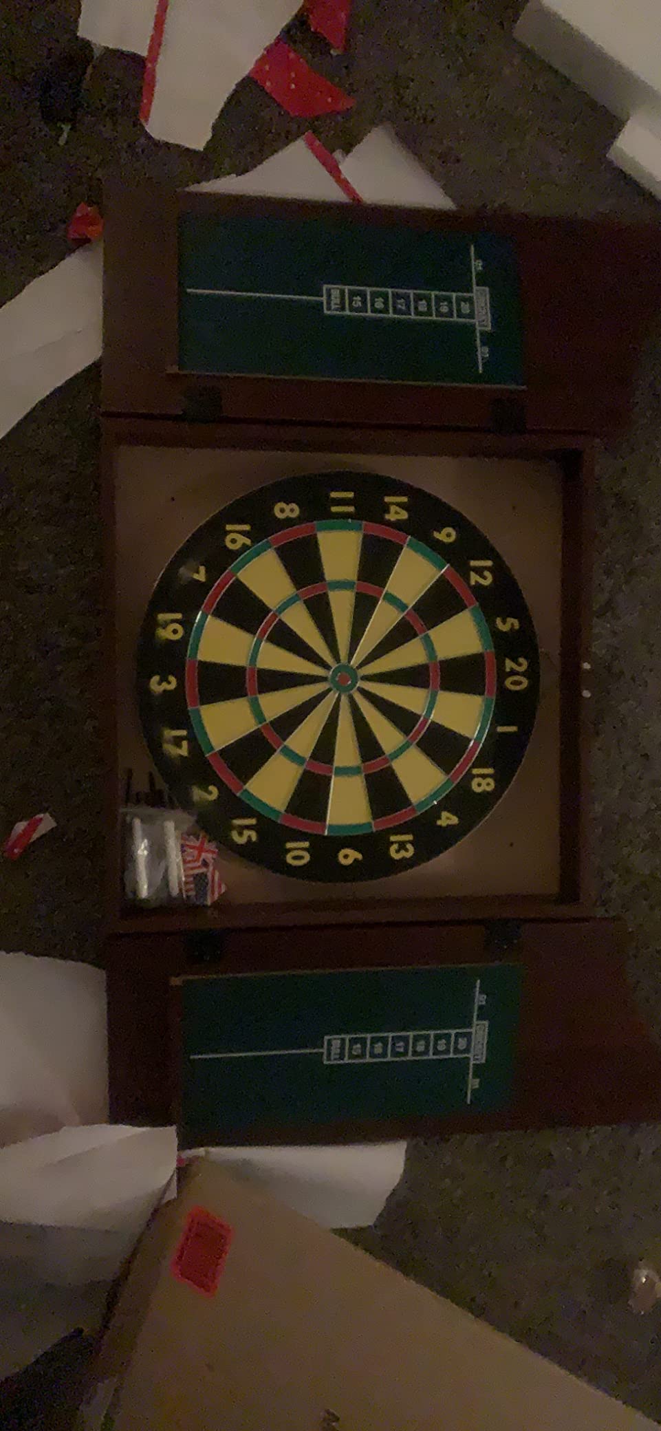 Trademark Poker Dart Board Cabinet Set with 18-inch Dartboard, 6 Steel-Tip Darts, and Chalkboard Scoring for Game Rooms, Man Caves, and Home Bars customer photo 2