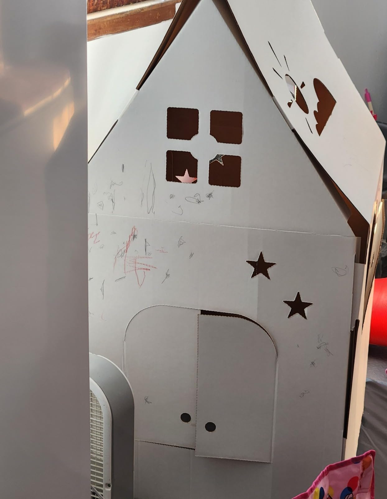 Easy Playhouse Cardboard Kids Fort - Indoor & Outdoor Art & Craft House | Blank DIY Canvas for Coloring and Drawing, Customizable Play Tent with Windows & Mail Slots, 34 x 27 x 48 in, Made in USA customer photo 2