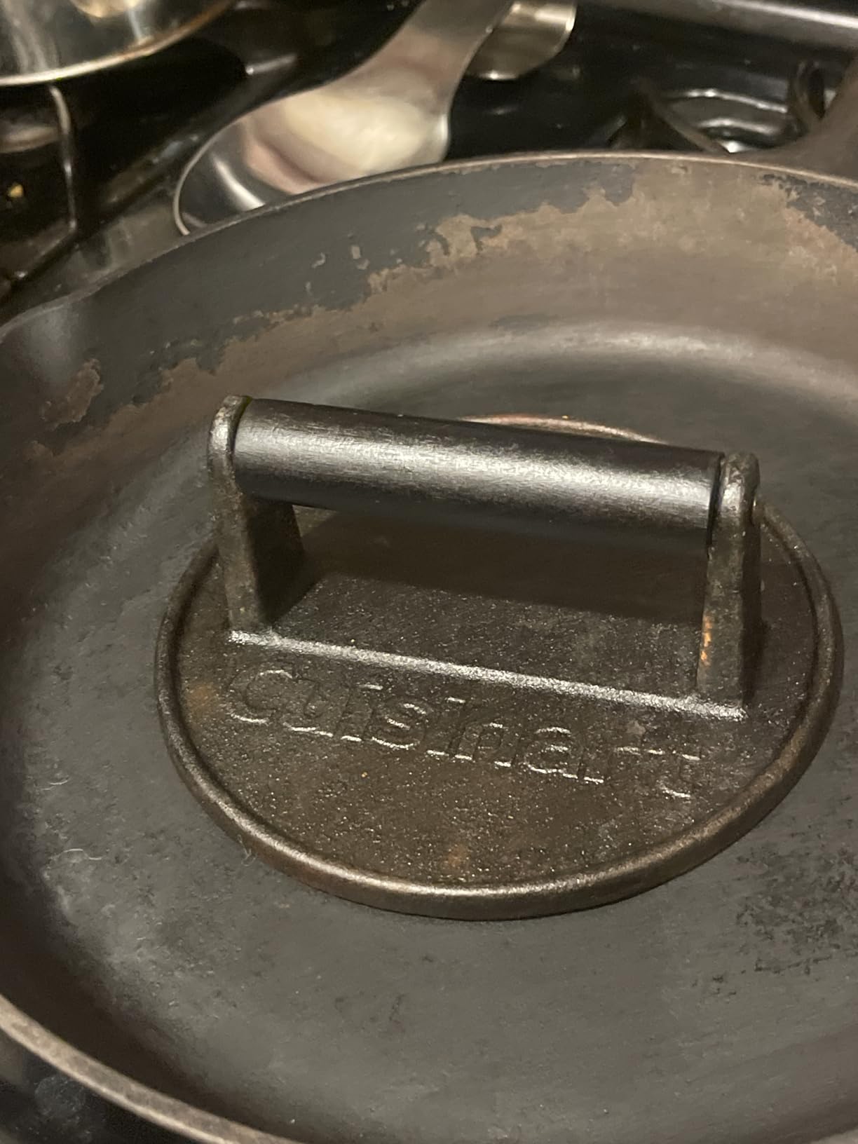 Cuisinart Burger Press with Wooden Handle, Cast Iron, Rectangle | Heavy-duty nonstick smash burger press with grill marks, ideal grill accessory for steaks, burgers, and paninis, CGPR-221 customer photo 1