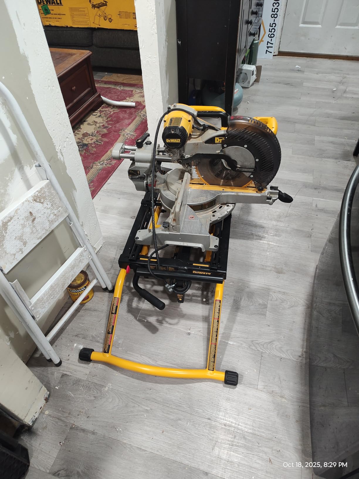 DEWALT Miter Saw Stand With Wheels, 32-1/2 in. x 60 in Foldable Rolling Stand, Adjustable Height, Durable Steel, 8 ft. Material Support, Universal Mounting Rails (DWX726) customer photo 1