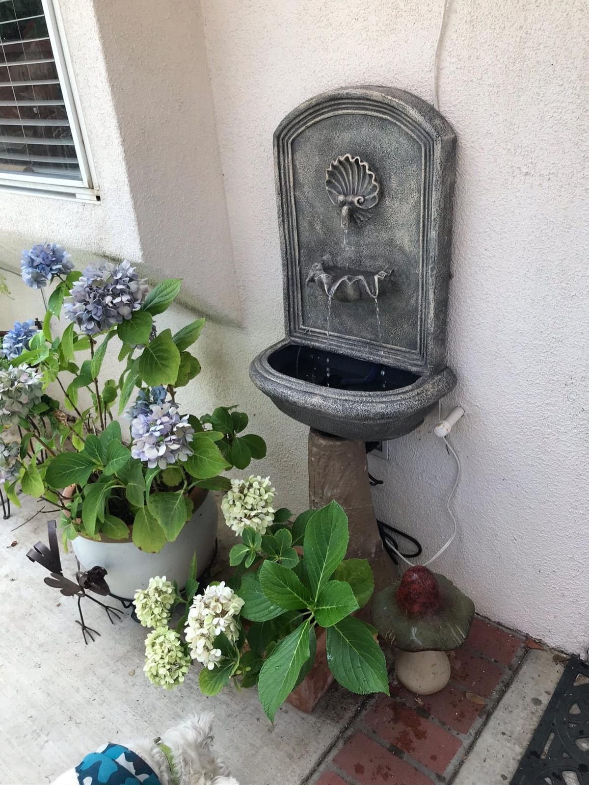 Sunnydaze Seaside 27 in Outdoor Wall Water Fountain with Pump - Florentine | Electric Submersible Pump - 3-Gallon Water Capacity - For Office, Bedroom, or Living Room - Soothing Water Sounds customer photo 1