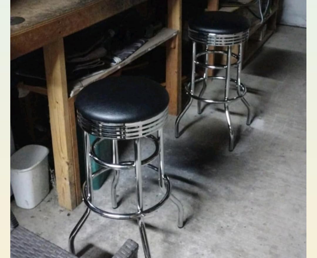 TRINITY Heavy Duty 30-Inch Backless Swivel Bar Stool for Kitchen, Garage, or Workshop, Chrome Finish with Faux Leather Seat, 2 Pack, Black customer photo 2