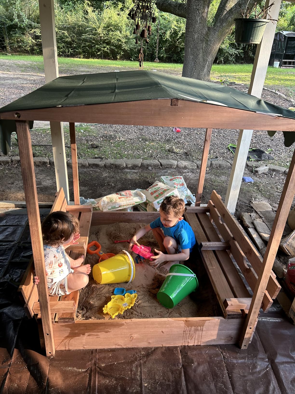Badger Basket Sandbox for Kids with Canopy & Benches - Outdoor Convertible Wooden Sandbox with Lid, UV Shade & Built-In Seating - Backyard Playset (46.5 x 46.5 x 57) customer photo 1
