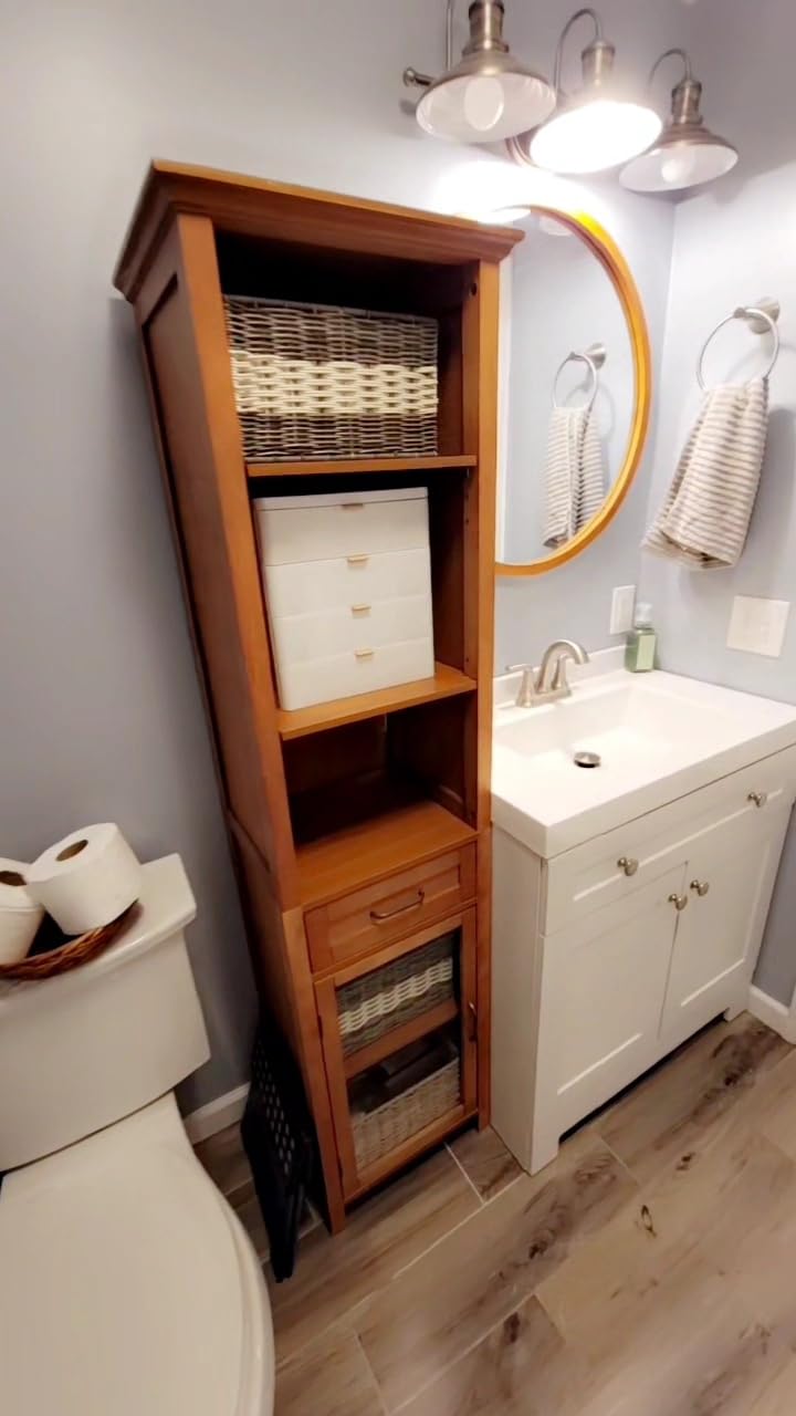 Teamson Home Avery Wooden Bathroom Linen Tower Cabinet with 1 Drawer 3 Adjustable Interior Shelves and 6 Storage Spaces, Oiled Oak customer photo 1