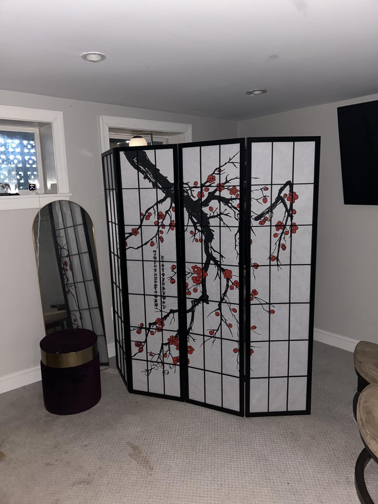 Roundhill Furniture Black Japanese 4-Panel Screen Room Divider, Plum Blossom customer photo 1