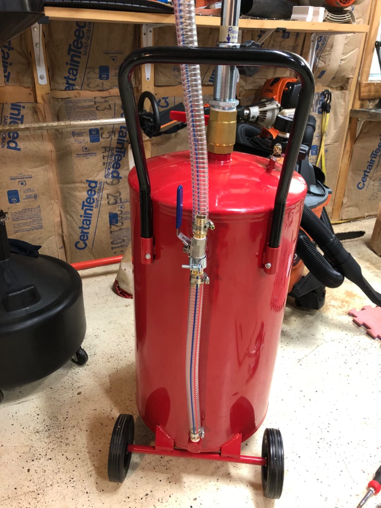 ARKSEN 20 Gallon Waste Oil Change Tank, Portable Air Operated Fluid Drain Disposal with Adjustable Height, Heavy Duty Construction with Wheels, Automotive - Red customer photo 1