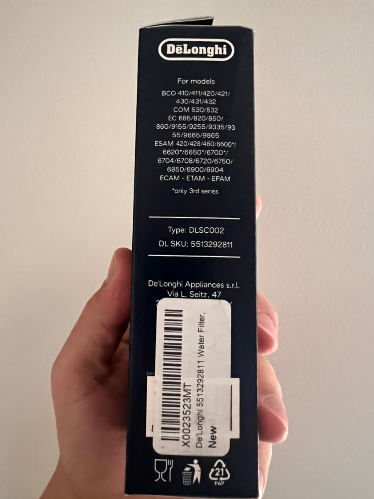 De'Longhi Replacement Water Filter for Select Espresso Machines, DLSC002 customer photo 1