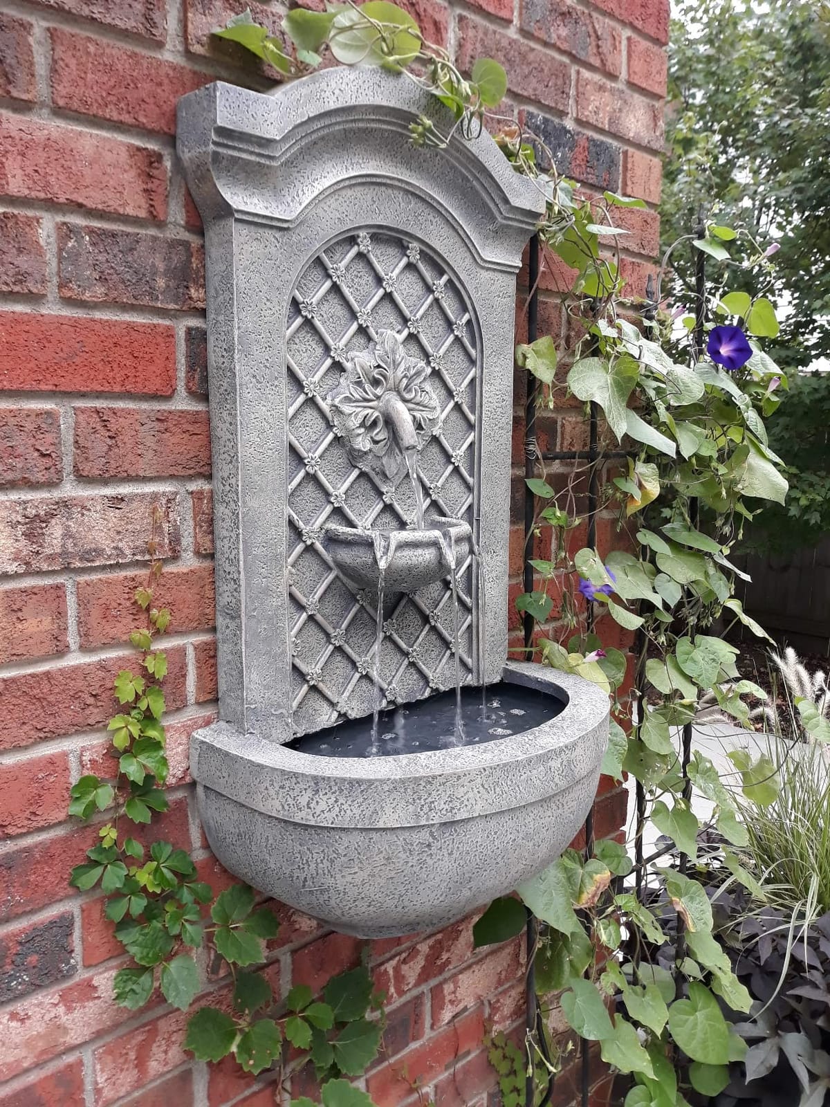 Sunnydaze Rosette 31 in. Outdoor Wall Water Fountain with Pump - Limestone | Electric Submersible Pump - 3-Gallon Water Capacity - For Office, Bedroom, or Living Room - Soothing Water Sounds customer photo 1