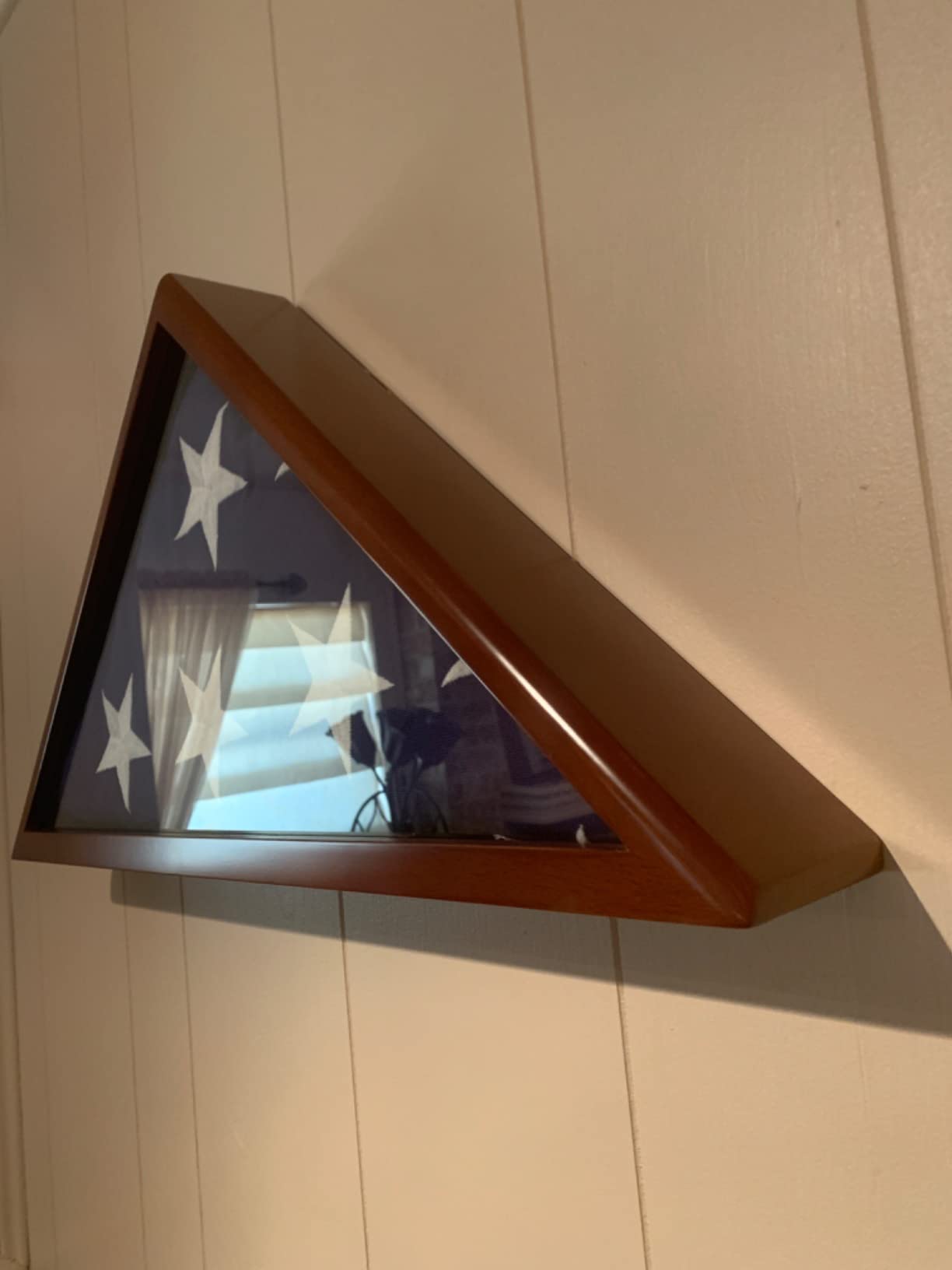 Solid Wood Memorial Flag Case Frame Display Case for 5x9.5' Flag Folded. for Funeral or Burial Flag, FC60-MAH customer photo 2