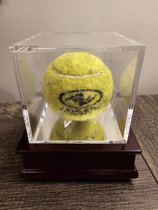 DisplayGifts Baseball Display Case Wooden Lacrosse Ball Stand 98% UV High Protection All-Sides Closure Cube for a Home Run or Autographed Ball Cherry Finish Bottom customer photo 2