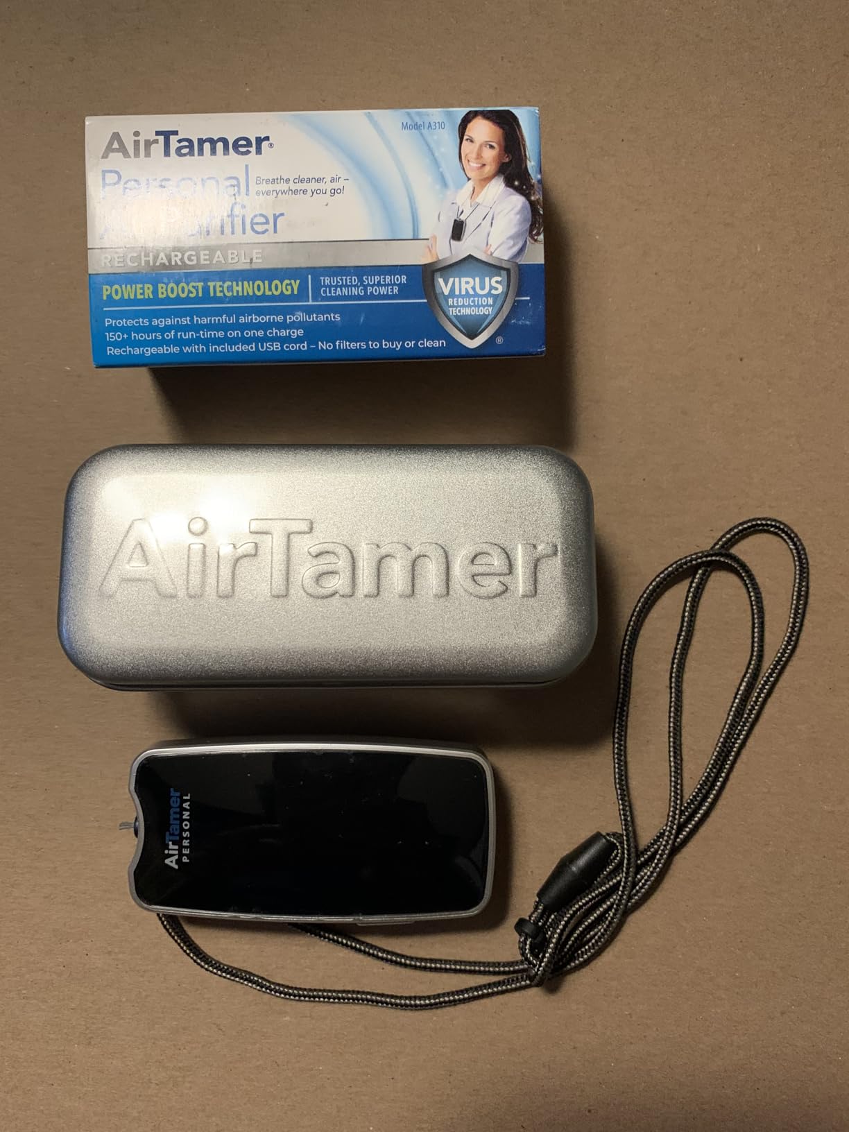 AirTamer A310 Personal Air Purifier Necklace | Rechargeable Wearable Air Cleaner for Travel, Office & Everyday Use - Silent, Lightweight, Black with Metal Case customer photo 1