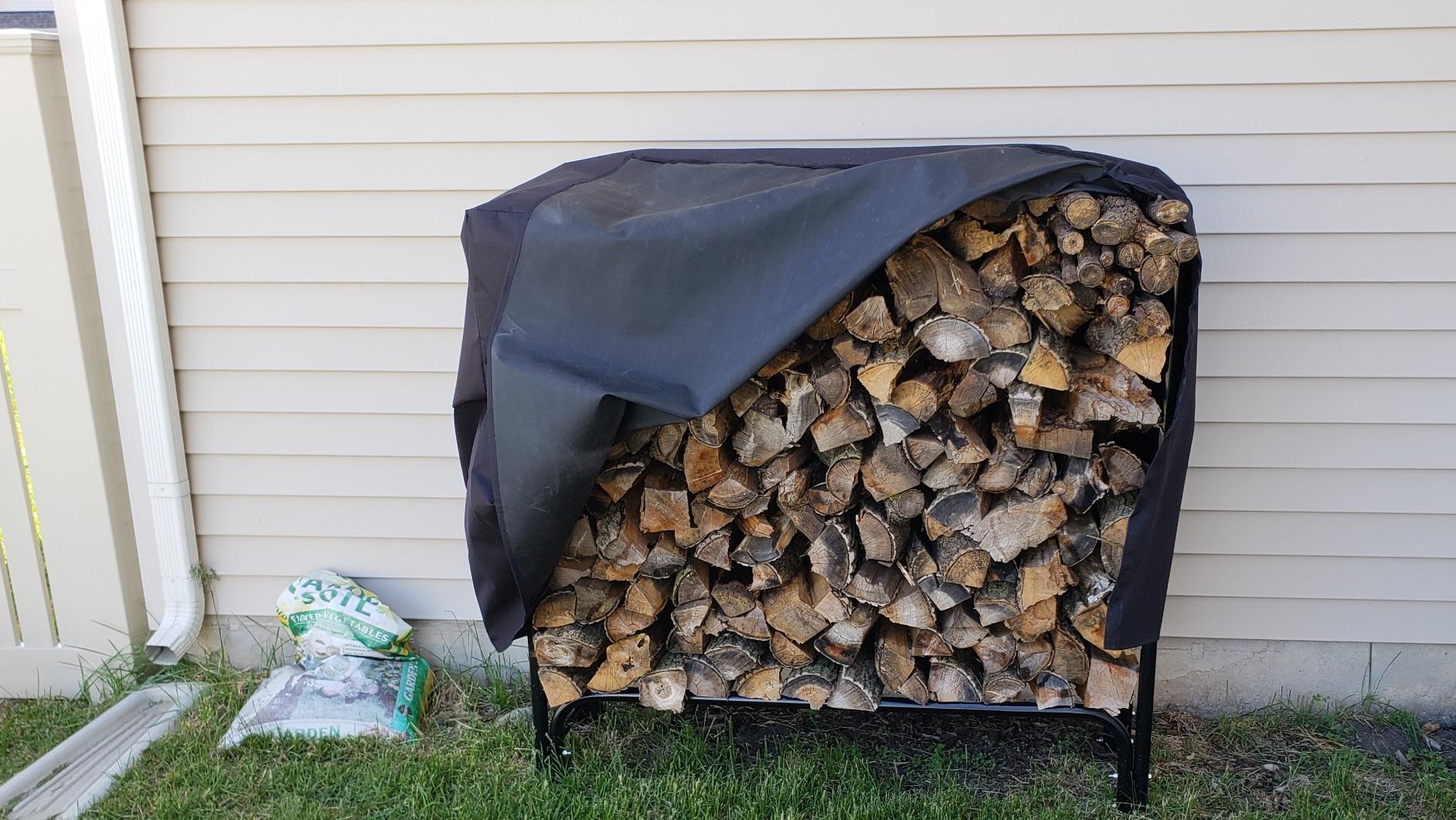 Sunnydaze 8-Foot Firewood Rack with Cover - Outdoor Wood Storage - Heavy-Duty Steel Log Holder - 1500-lb Capacity customer photo 2