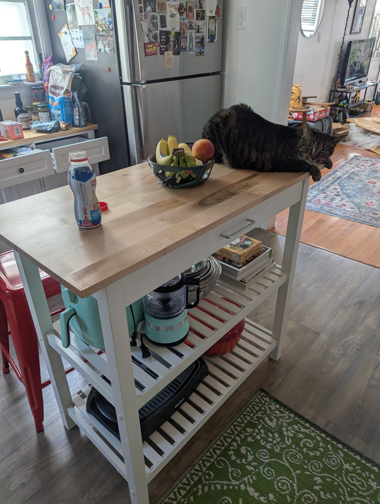 Casual Home Kitchen Island with Solid American Hardwood Top, Natural/White, 40