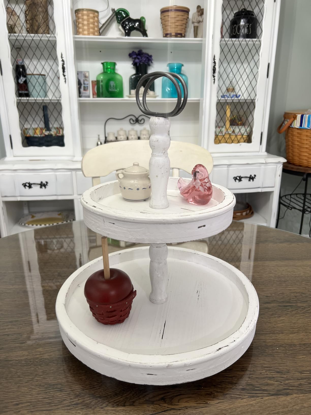 Distressed Brown Wood 2-Tier Tray with Metal Handle customer photo 1