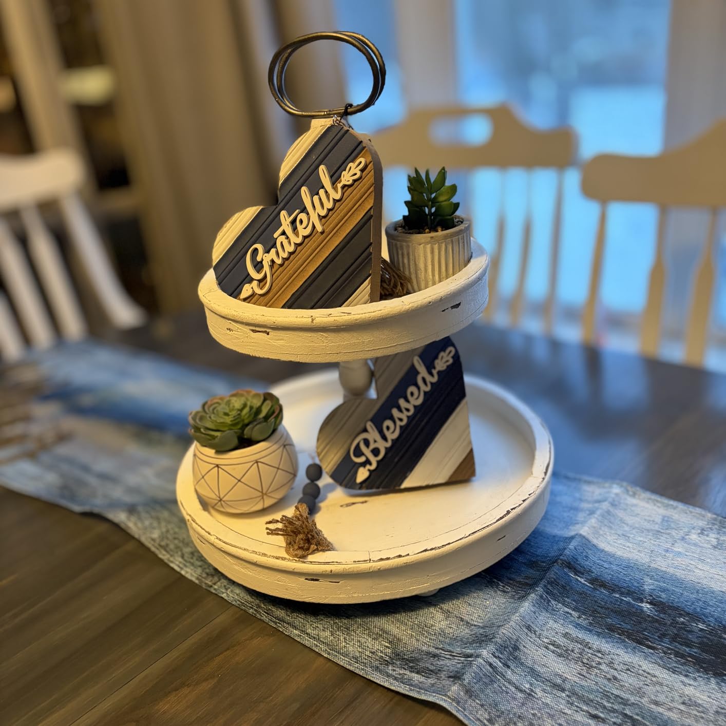 Distressed Brown Wood 2-Tier Tray with Metal Handle customer photo 2