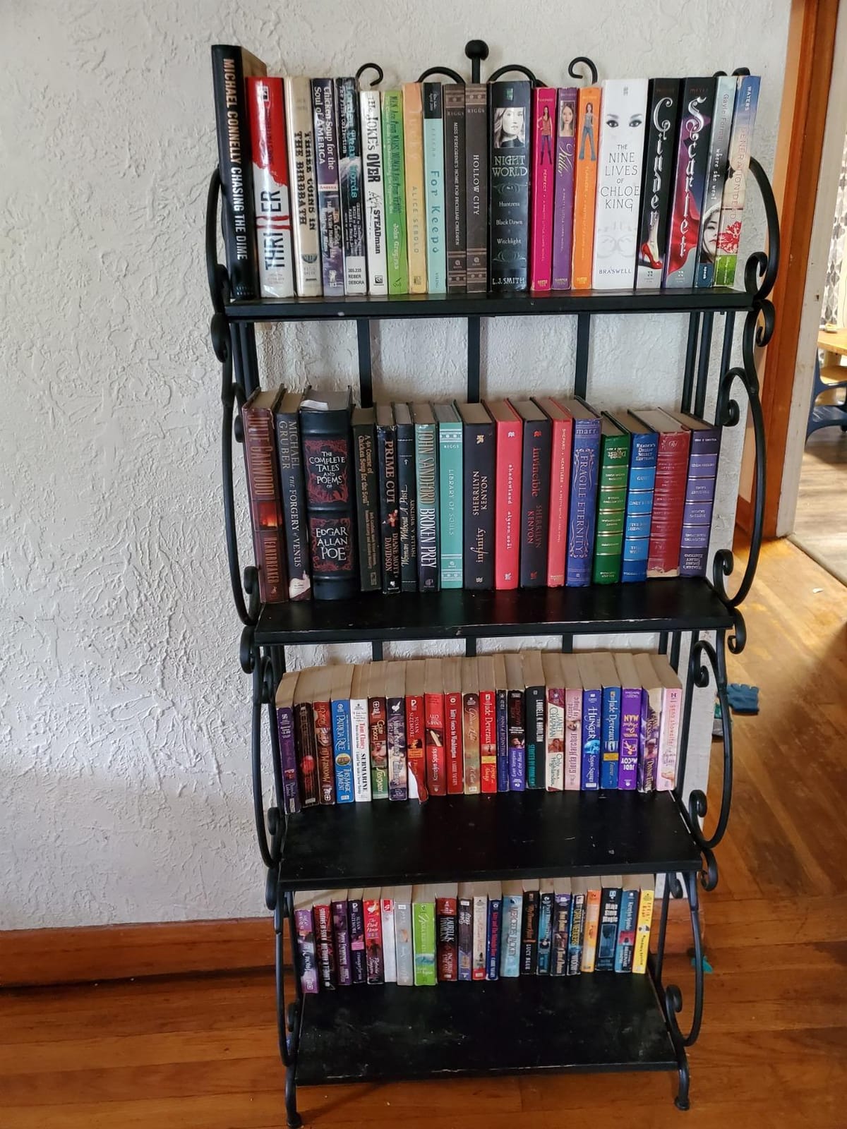 MyGift Black Metal Freestanding Shelf Rack with 4 Wood Shelves | Decorative Bakers Rack Bookshelf Storage Shelf Unit with Metal Scrollwork Frame, Indoor Plant Pot Display Stand customer photo 2