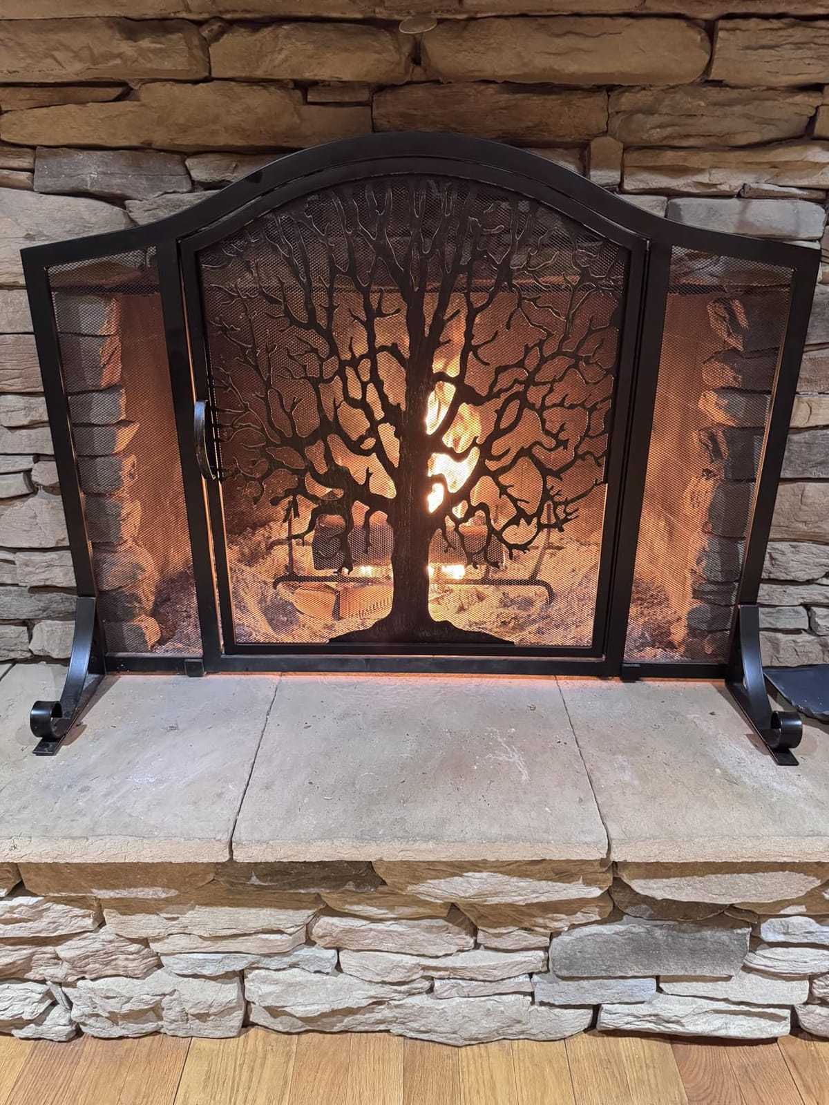 Plow & Hearth Metal Fireplace Screen Tree of Life Black | 44