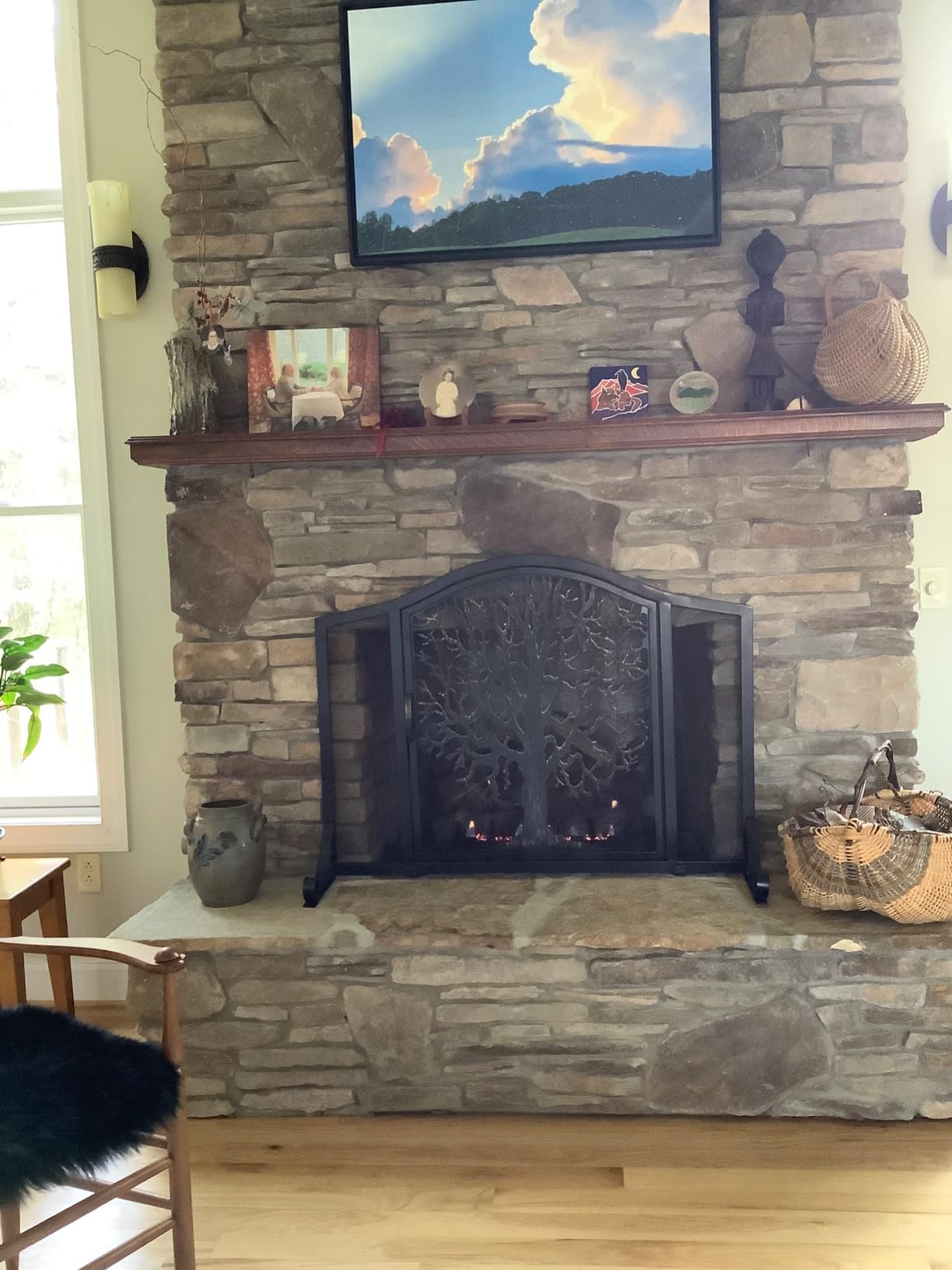 Plow & Hearth Metal Fireplace Screen Tree of Life Black | 44