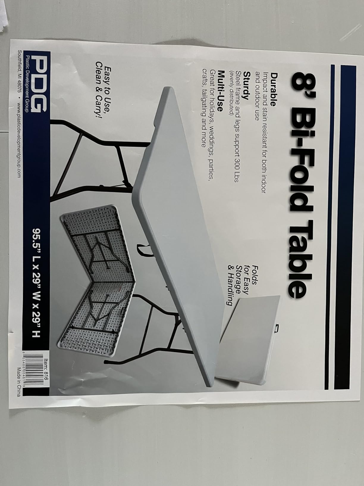 Peakform Folding Banquet Table, Plastic Top, Indoor/Outdoor, White, 8 Ft | Rust-Resistant Steel Frame, Molded Surface, Folds Flat for Storage, for Parties, Events, Yard and Campsite Use customer photo 2