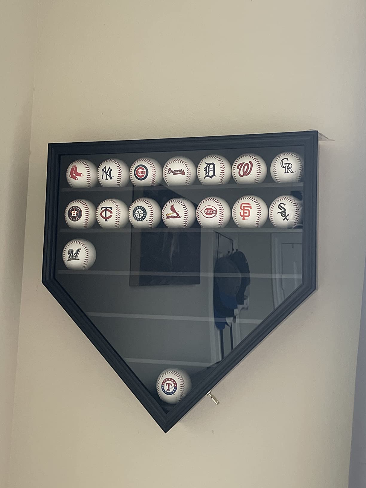 DisplayGifts Baseball Display Case Frame Shadow Box Wall Cabinet Holder to Hold 30 Balls, with Lockable Anti Fade UV Protection Acrylic Door for Homerun and Autograph Balls, Black Frame customer photo 1