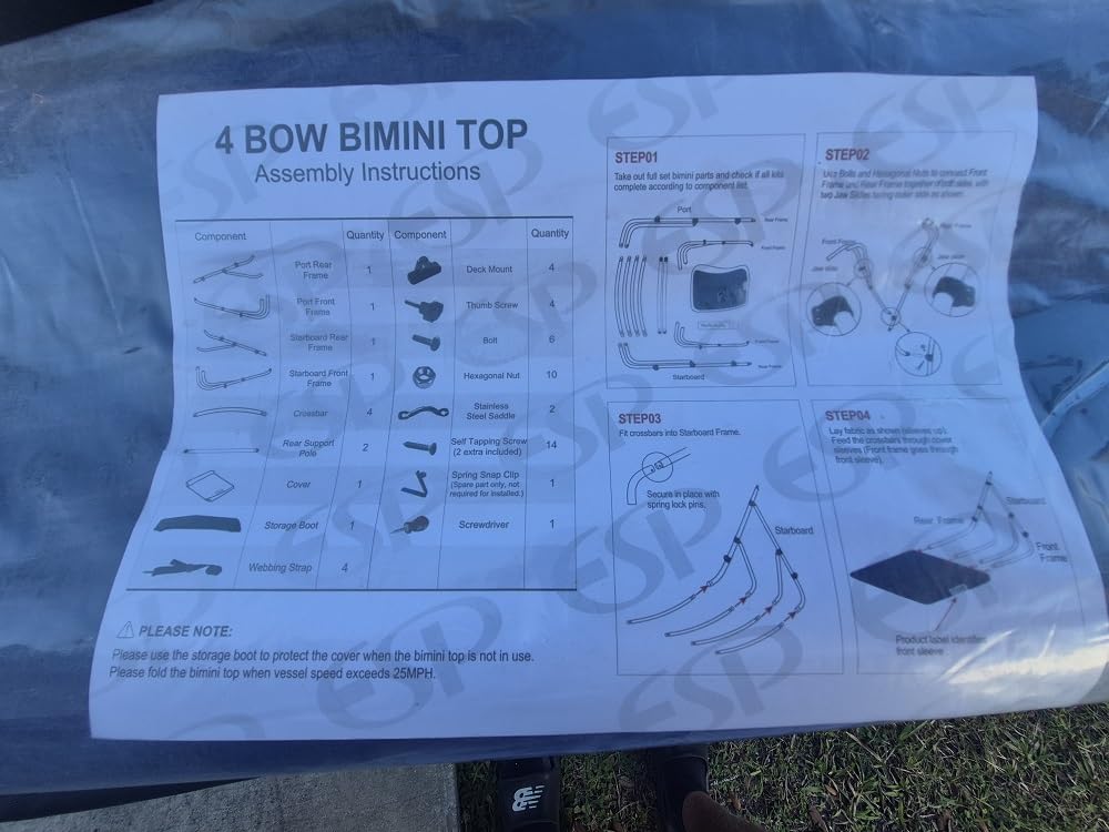 Naviskin 3 Bow & 4 Bow Bimini Top for Boats, 10 Colors, 13 Sizes | Easy Installation, 2 Mounting Methods, 4 Straps & 2 Rear Support Poles, 1