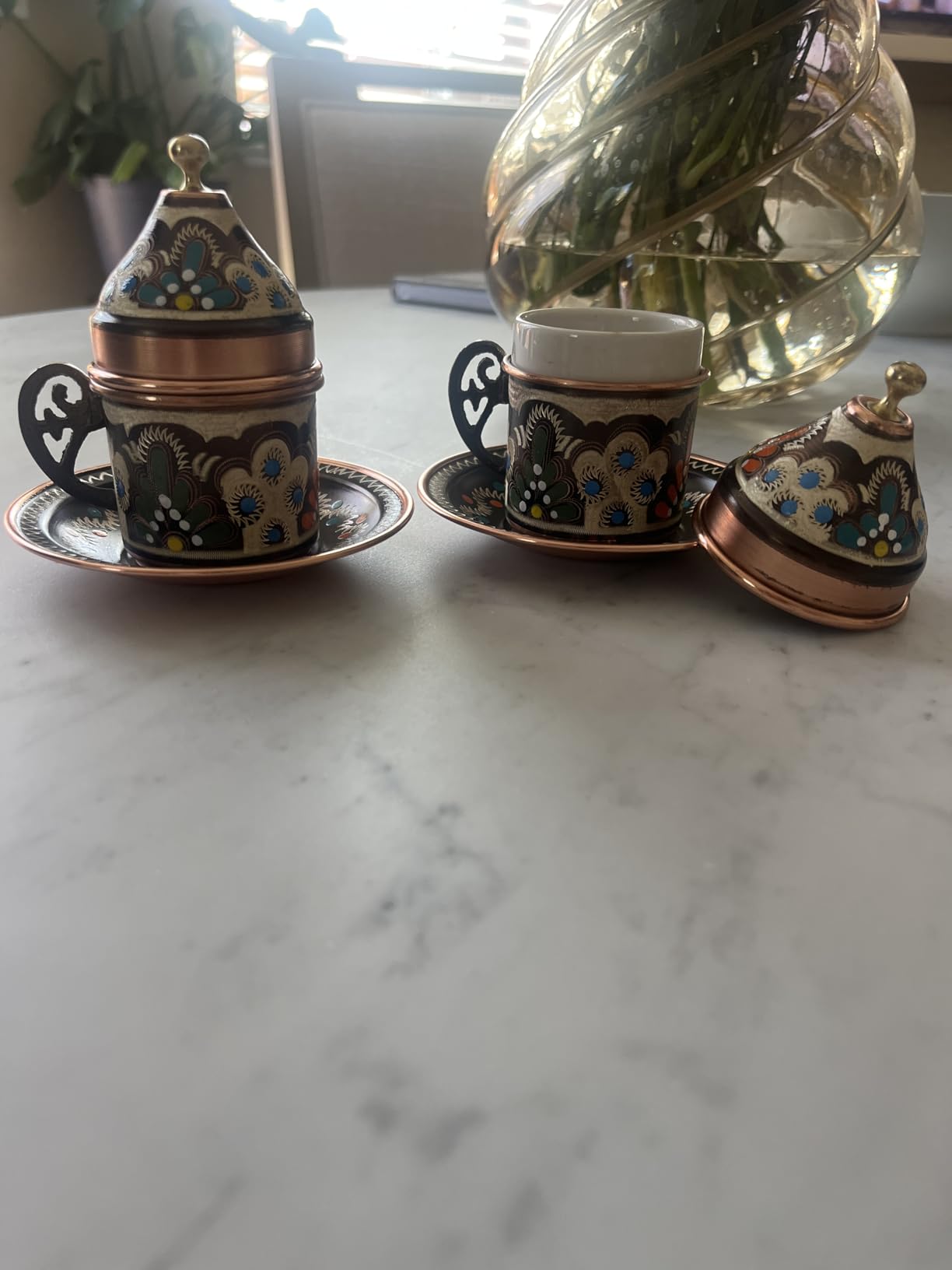 Copper Turkish Coffee Cups with Saucer and Lid (Set of 2) customer photo 1