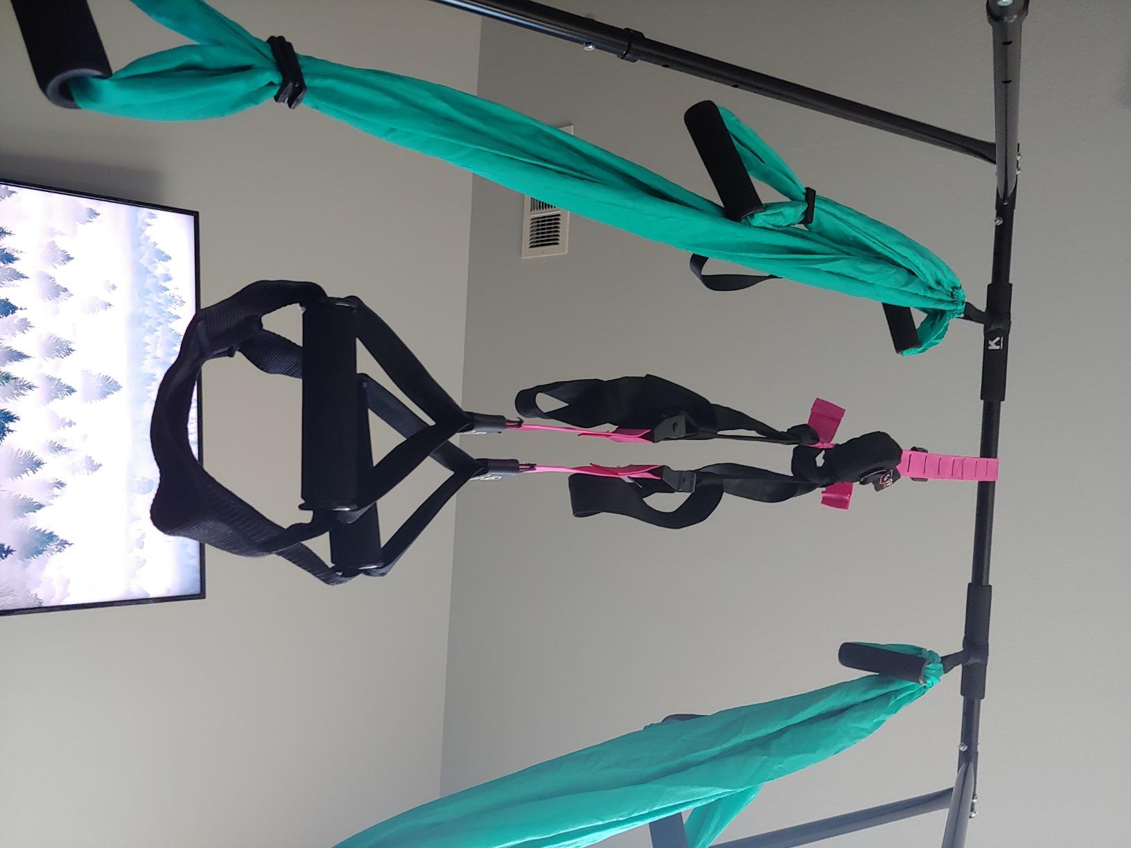KHANH TRINH Foldable Pull Up Bar Stable Gymnastics Equipment Portable Aerial Yoga Stand Durable Frame For Hammock Chair, Therapy Sensory Swing. Adjustable Back Stretcher For Lower Back Pain Relief customer photo 2