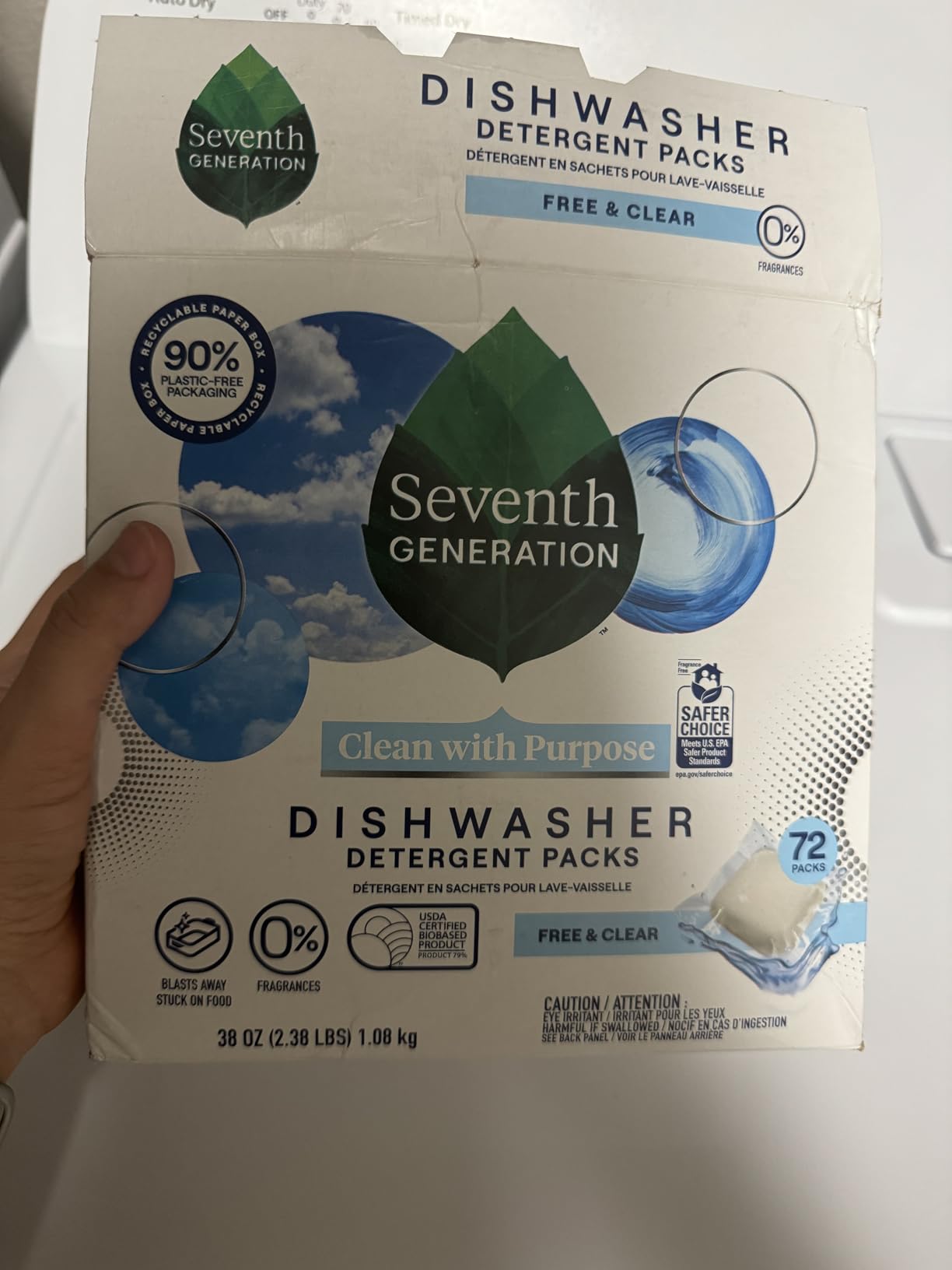 Seventh Generation Dishwasher Detergent Packs, Free & Clear, 45 Count, Pack of 2, Plant Powered Cleaning, Fights Greasy Residue & Stuck-On Food, Fragrance-Free & Septic Safe customer photo 1