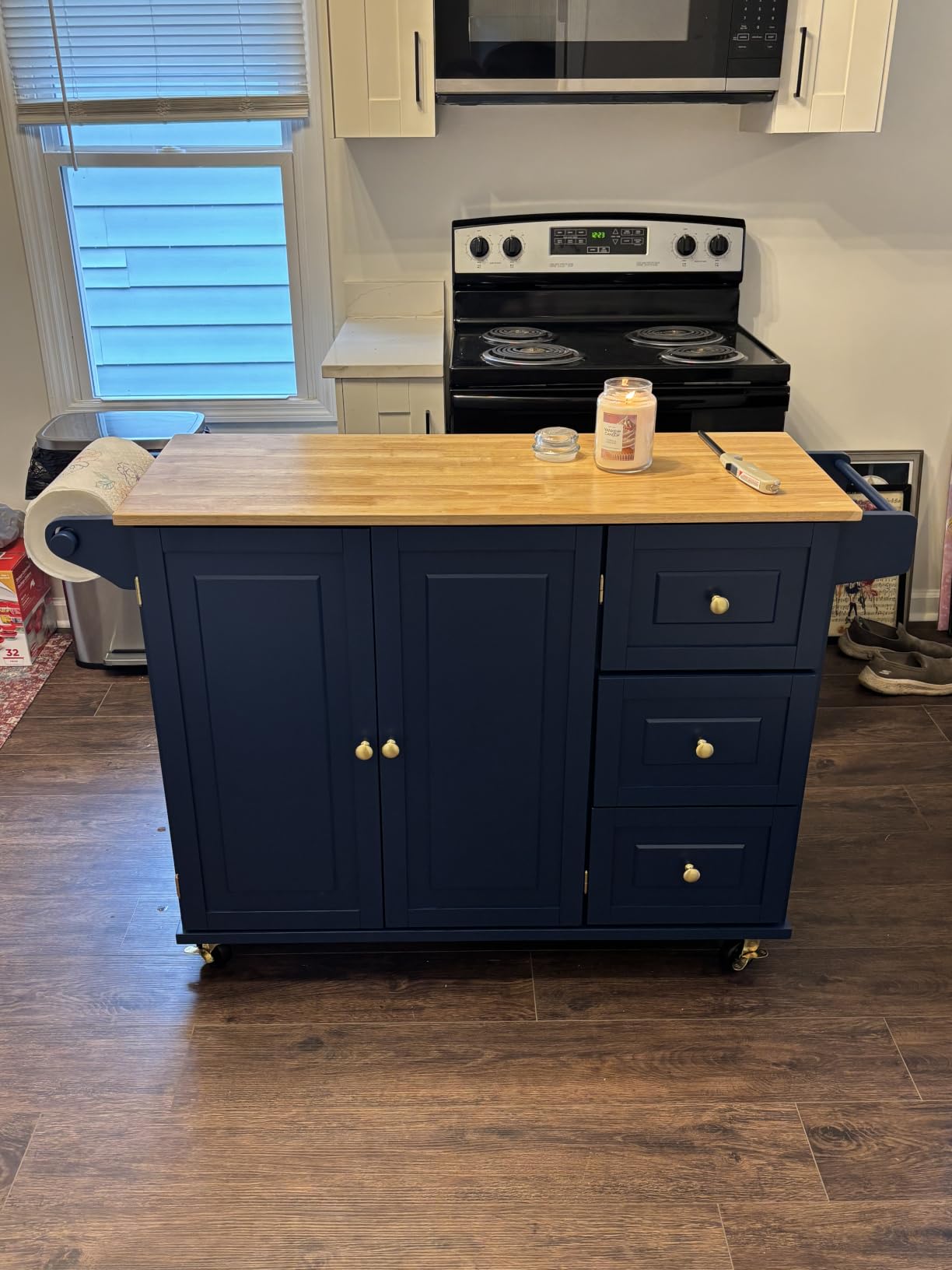 Homestyles Dolly Madison Off-White Mobile Kitchen Island Cart with Wood Drop Leaf Breakfast Bar customer photo 2