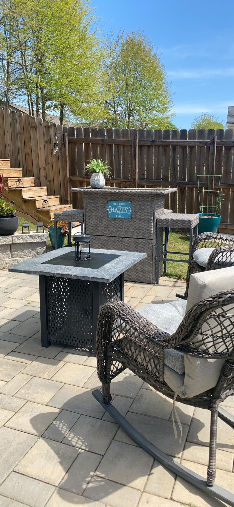 Outsunny 5 Pcs Rattan Wicker Bar Set, High Top Outdoor Table and Chairs, Bar Height Patio Set with Glass Table Top 2 Tier Storage Shelf, and 4 Bar Stools for Garden, Poolside, Dark Brown customer photo 1