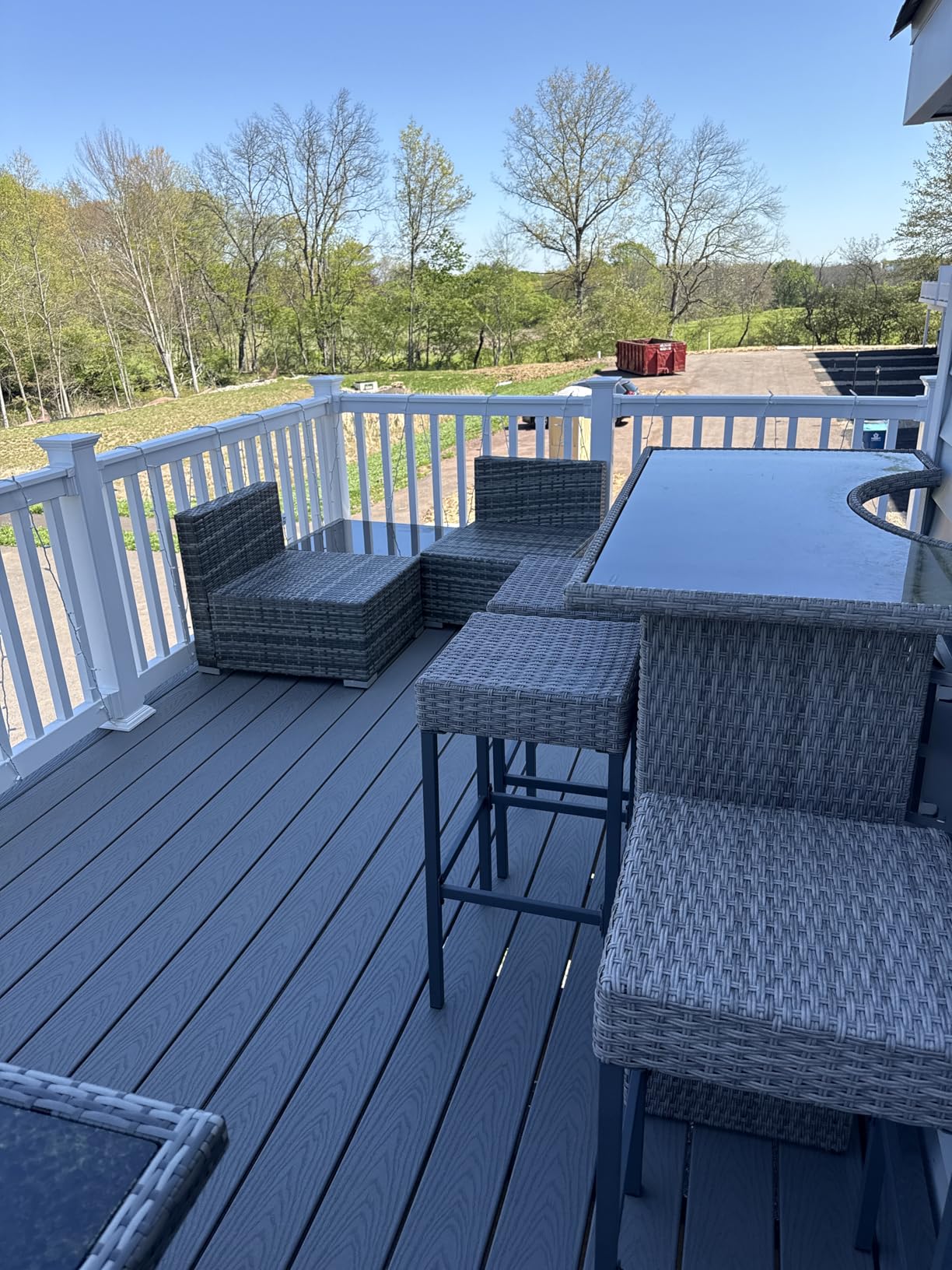Outsunny 5 Pcs Rattan Wicker Bar Set, High Top Outdoor Table and Chairs, Bar Height Patio Set with Glass Table Top 2 Tier Storage Shelf, and 4 Bar Stools for Garden, Poolside, Dark Brown customer photo 2