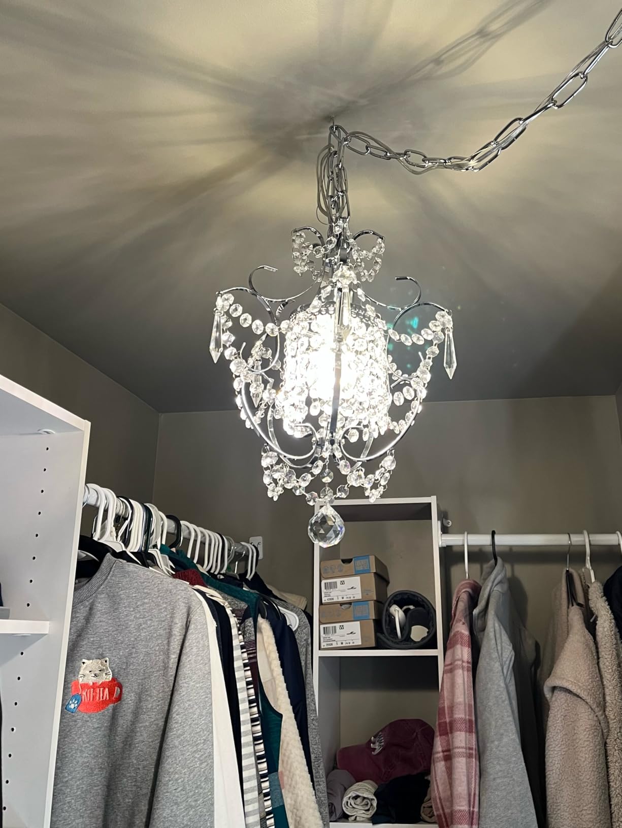 Edvivi Amorette Mini Chandelier Chrome Crystal Chandeliers, 1 Light Modern Elegant Glam Ceiling Light Fixture Chrome, Adjustable Hanging Lighting for Closet, Bedroom, Girls Room, Kitchen Island customer photo 2