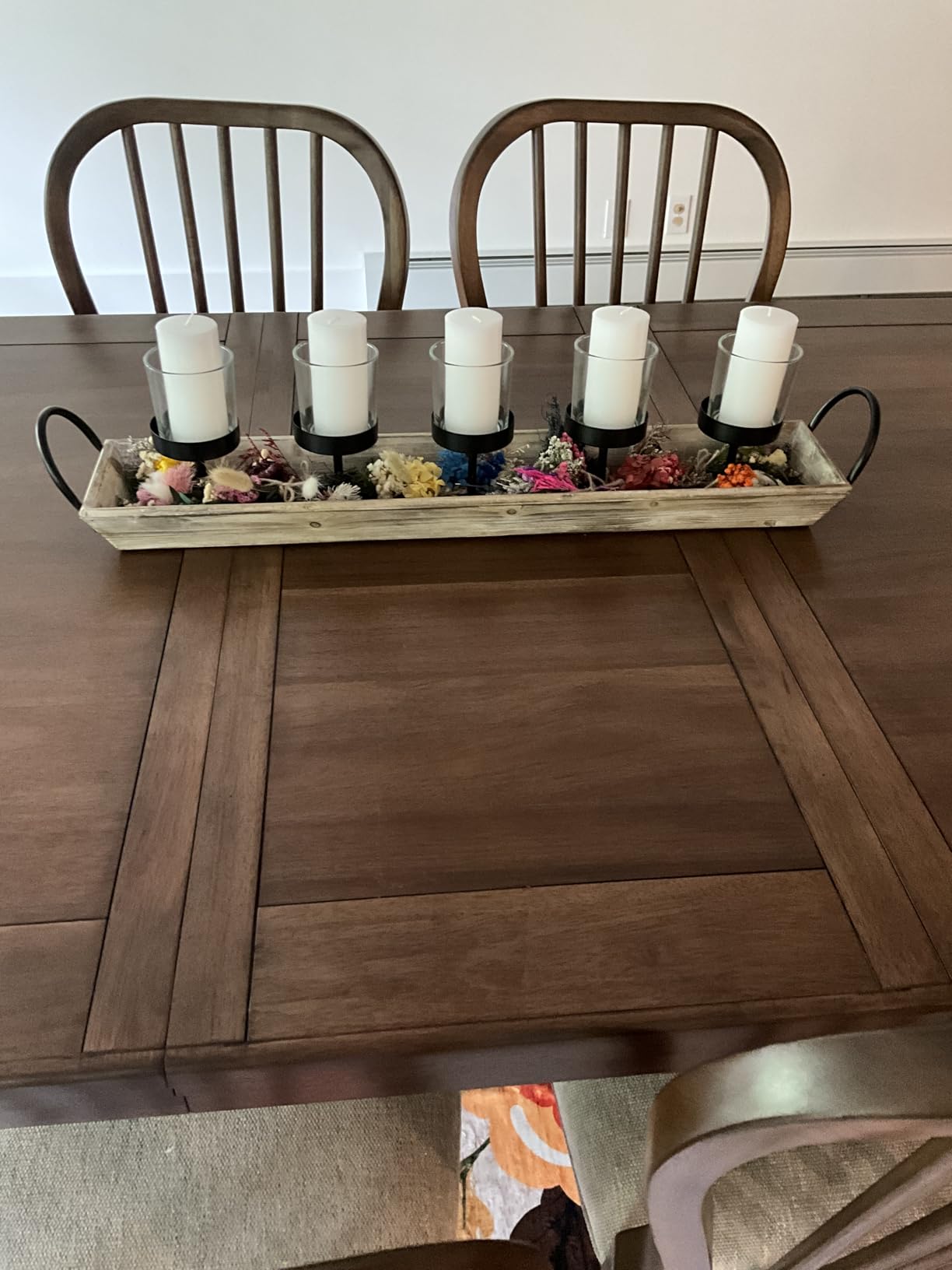 Westcharm Large 27.5 inch 5-Pillar Glass Candle Holder Set Centerpiece with Rustic Wood Tray for Thanksgiving Holiday Table Mantel Home Decoration | Votive Candelabra for Dinner Table Fall Décor customer photo 1