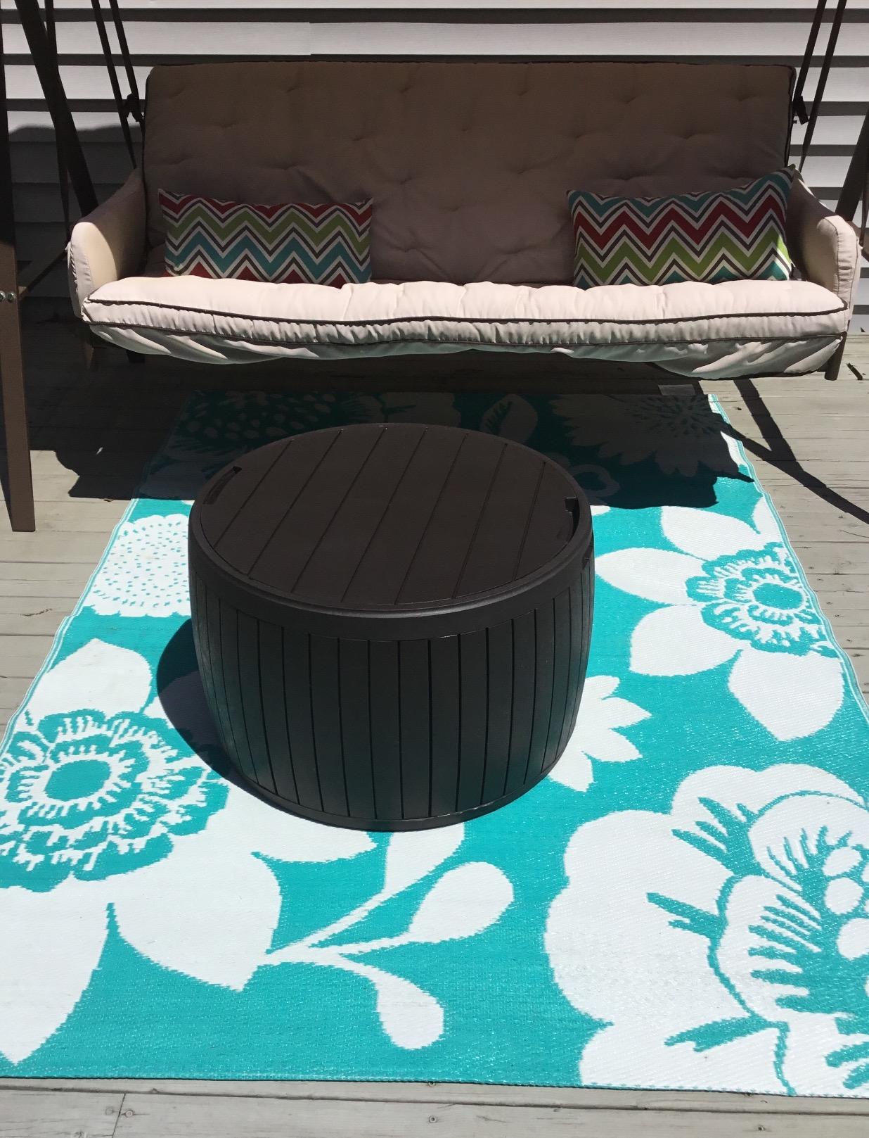 Keter Circa 37 Gallon Deck Box Organizer, Works as Ottoman Chair or Side Table, Brown - Large Resin Round Outdoor Storage and Seating for Garden, Pool, and Patio customer photo 1