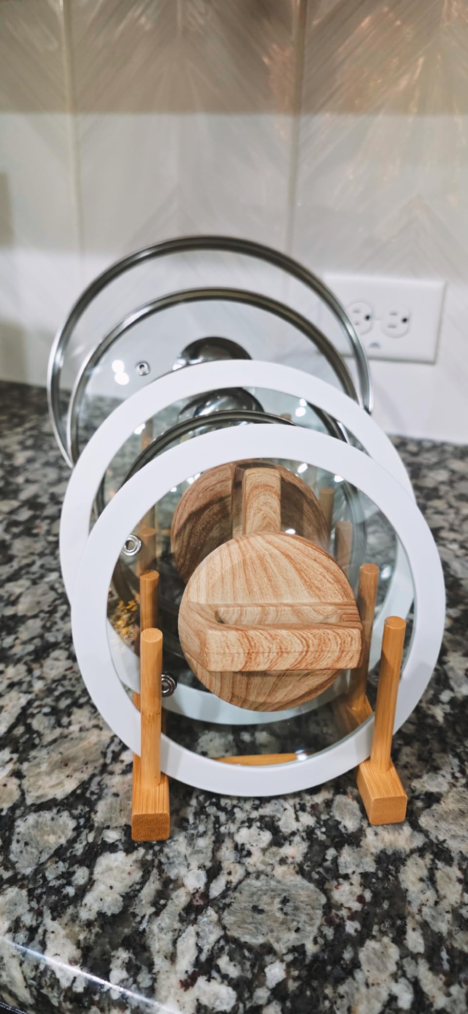INNERNEED Bamboo Wooden Dish Rack, Vertical Plate & Lid Organizer | for Kitchen Cabinet or Countertop, Drying Stand for Dishes, Cutting Boards customer photo 2