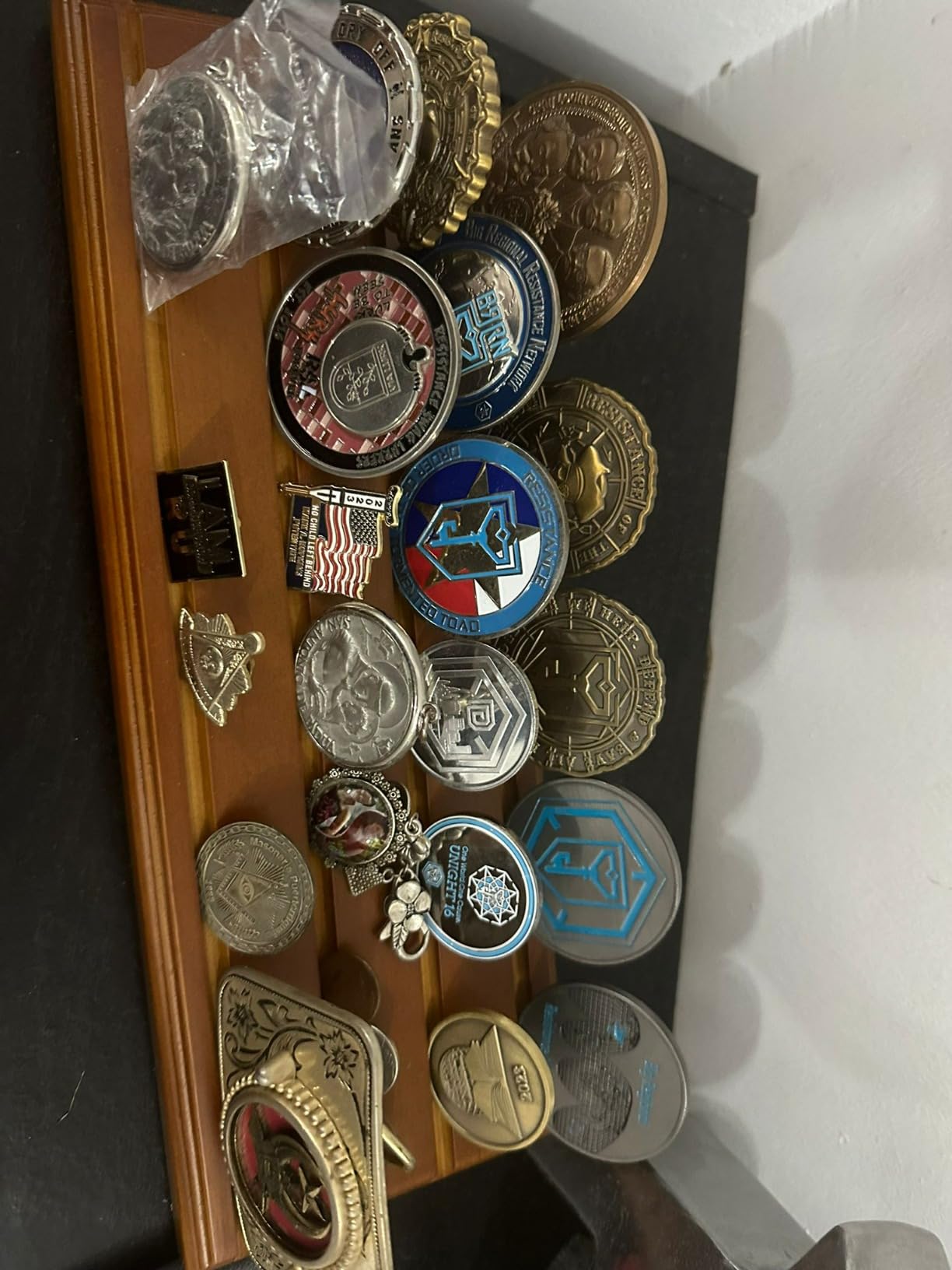 DisplayGifts Challenge Coin Display Stand 4 Row Wooden Holder Rack Case Holds 28 Coins Walnut Finish customer photo 2
