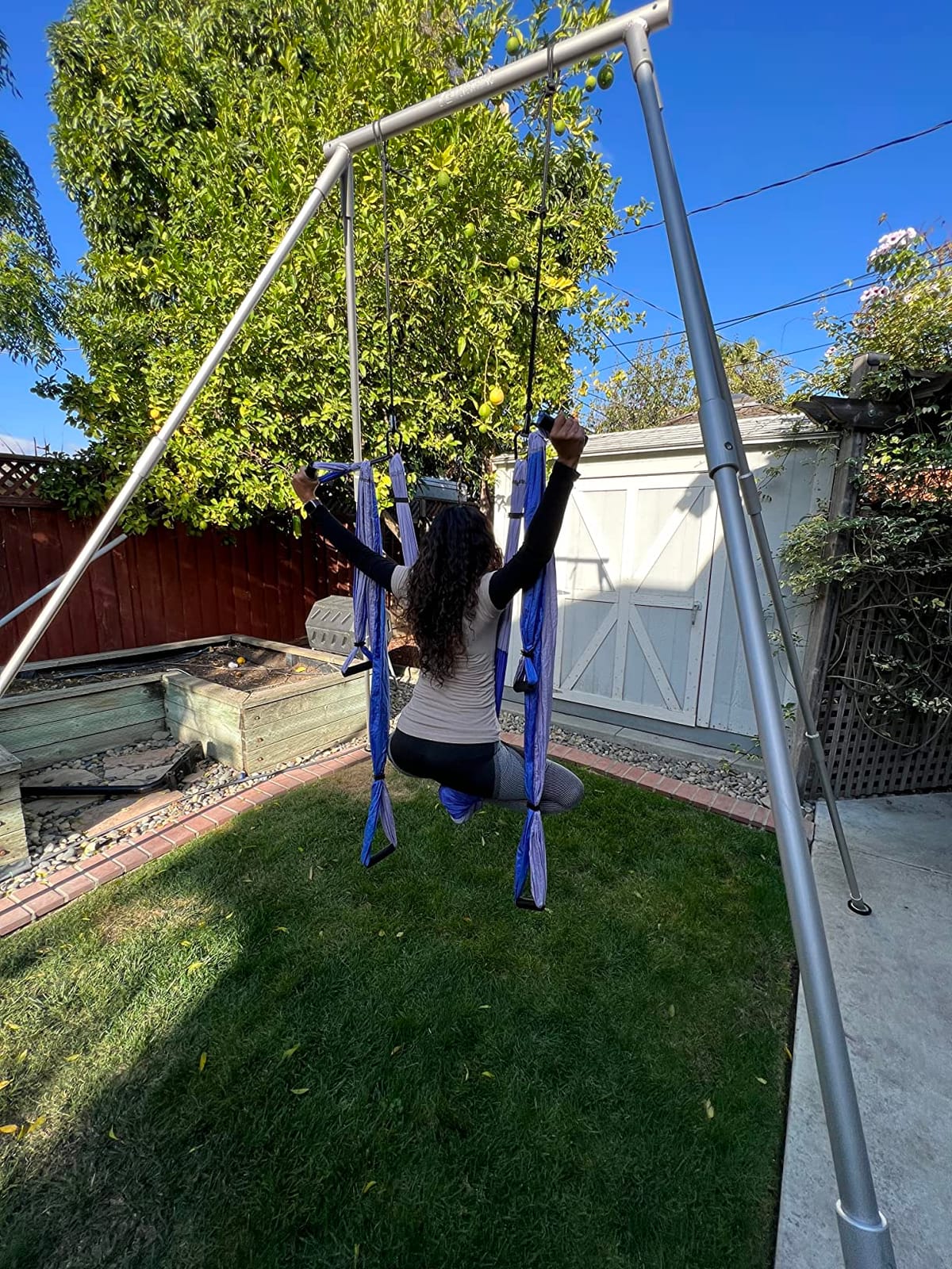 Yoga Trapeze Versatile Fitness Yoga Stand for Home & Outdoor | Easy 5-Min Setup | Supports Yoga Aerial Silks, Swings, Hammocks, Olympic Rings | Stable Solid Aluminum Supports Max 600lbs customer photo 1
