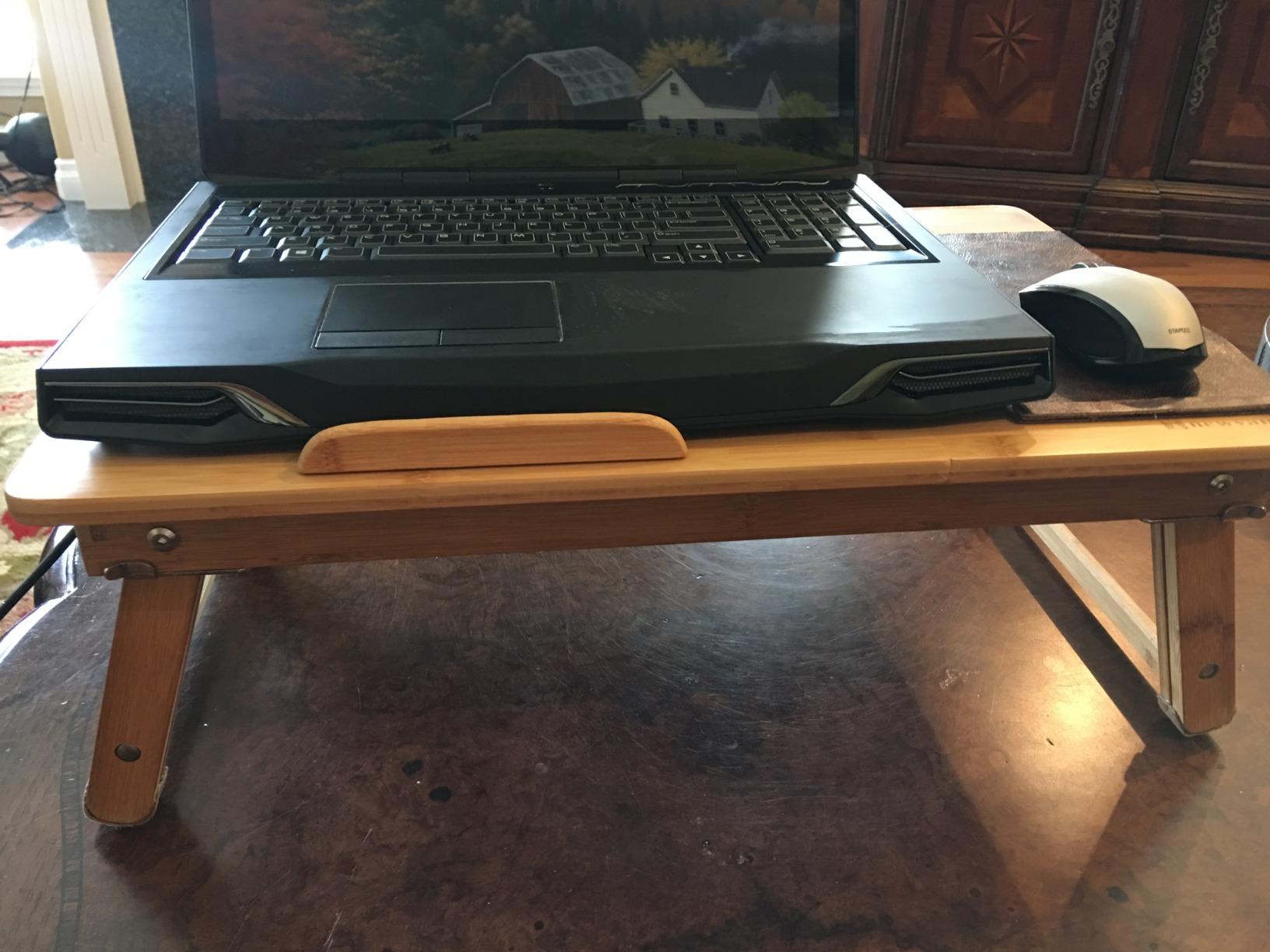 Nnewvante Bamboo Laptop Desk for Bed with Tilting Top, Drawer 21.6 x 13.8In | Adjustable Foldable Bed Tray with Tilting Top and Drawer for Laptop Work, Breakfast, Reading and Relaxing on Bed Or Couch. customer photo 2